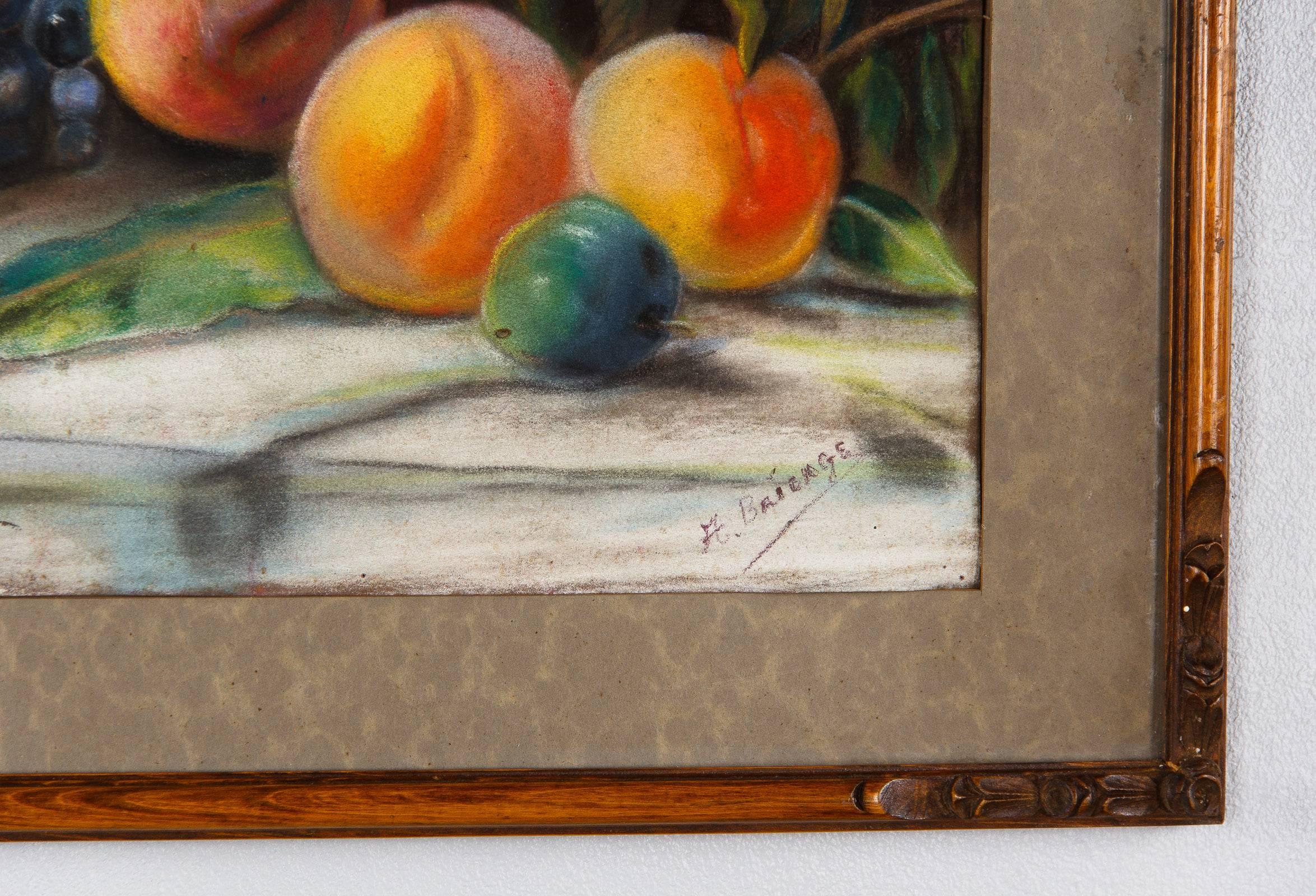 French Art Nouveau Frame with Pastel Still Life, 1910s In Good Condition In Austin, TX