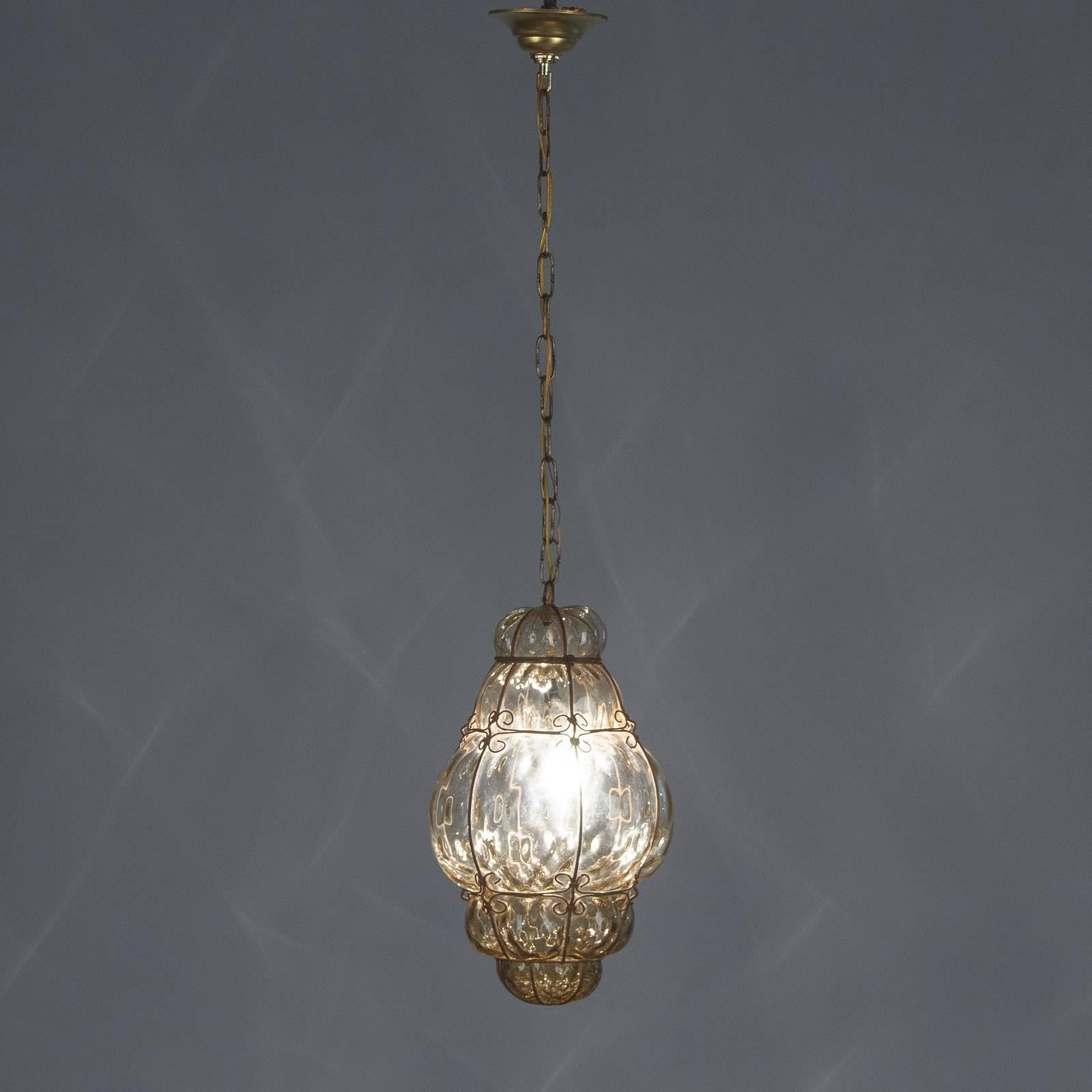1940s Handblown Amber Murano Glass Lantern 4