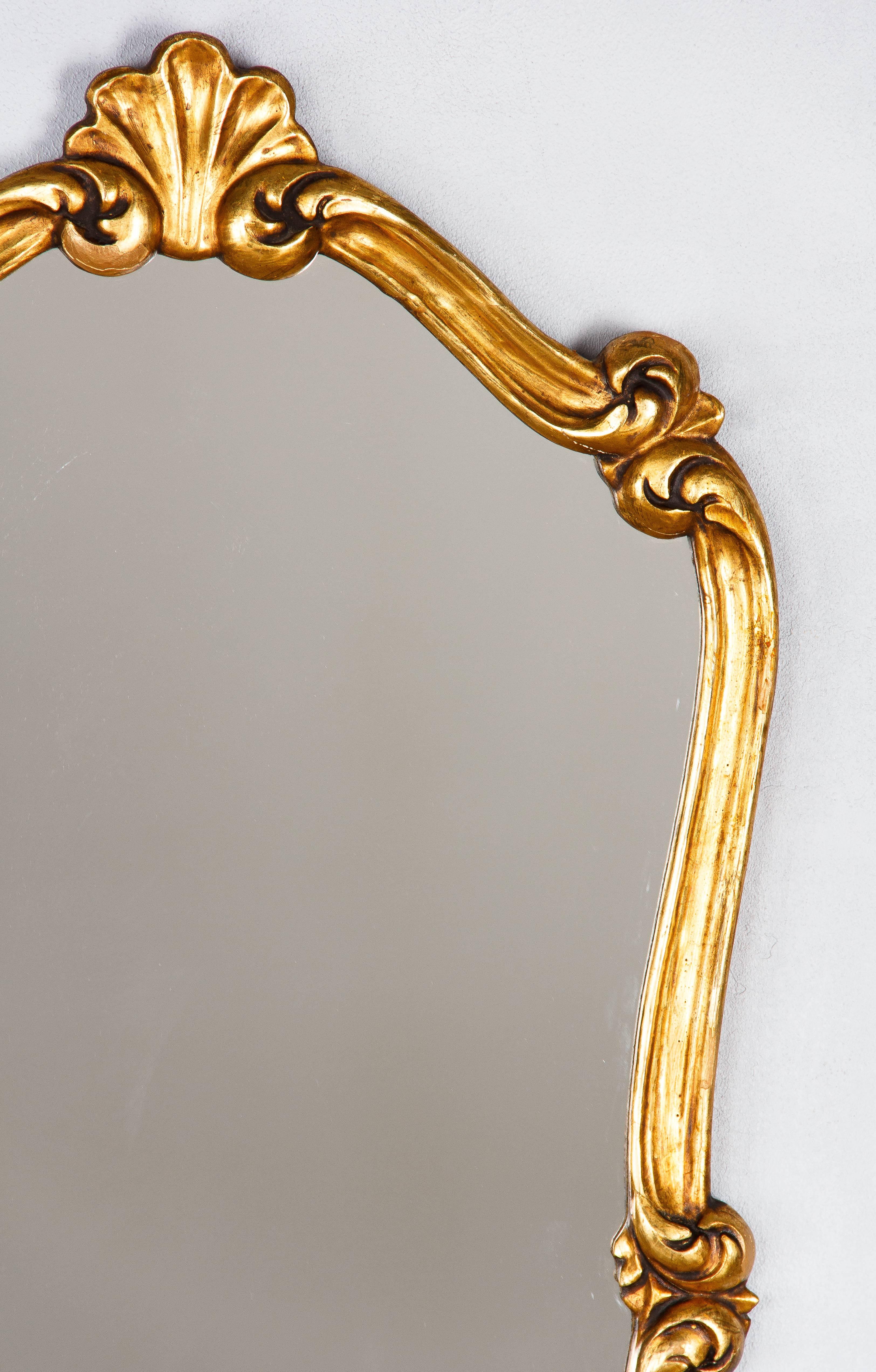 French Louis XV Style Gold Leaf Mirror, Early 1900s In Good Condition In Austin, TX