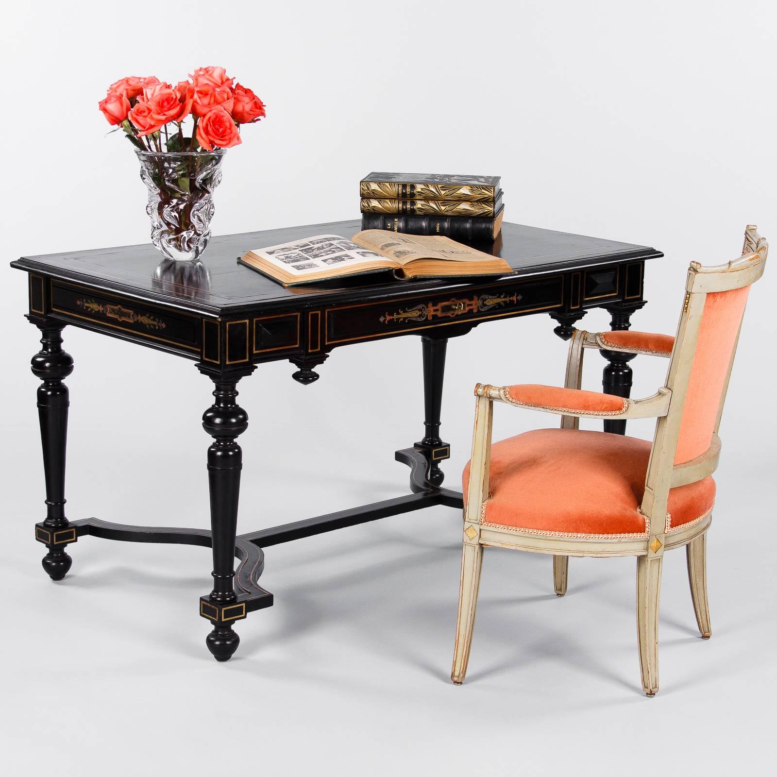 French Napoleon III Period Ebonized Desk, 1870s In Good Condition In Austin, TX