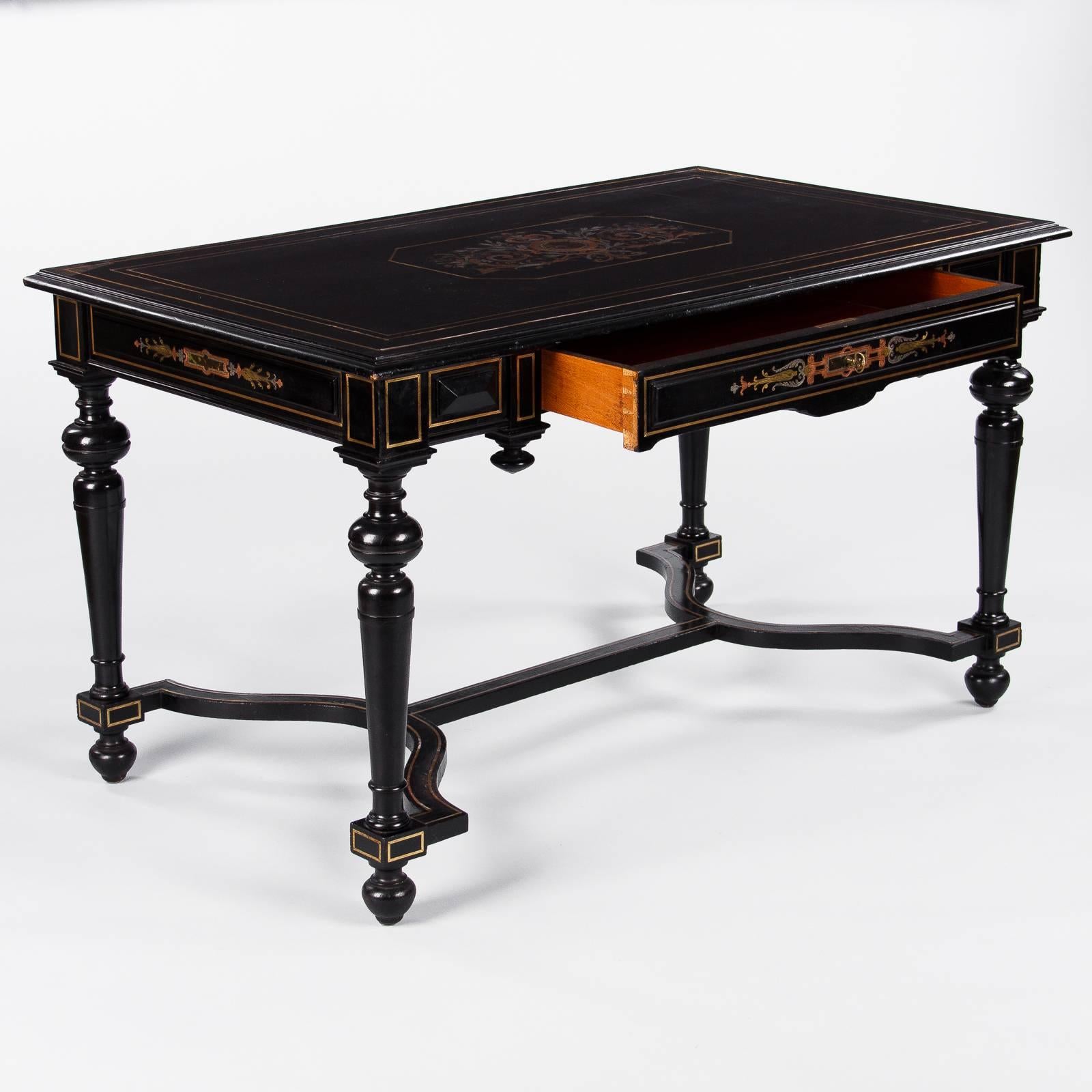 French Napoleon III Period Ebonized Desk, 1870s 1