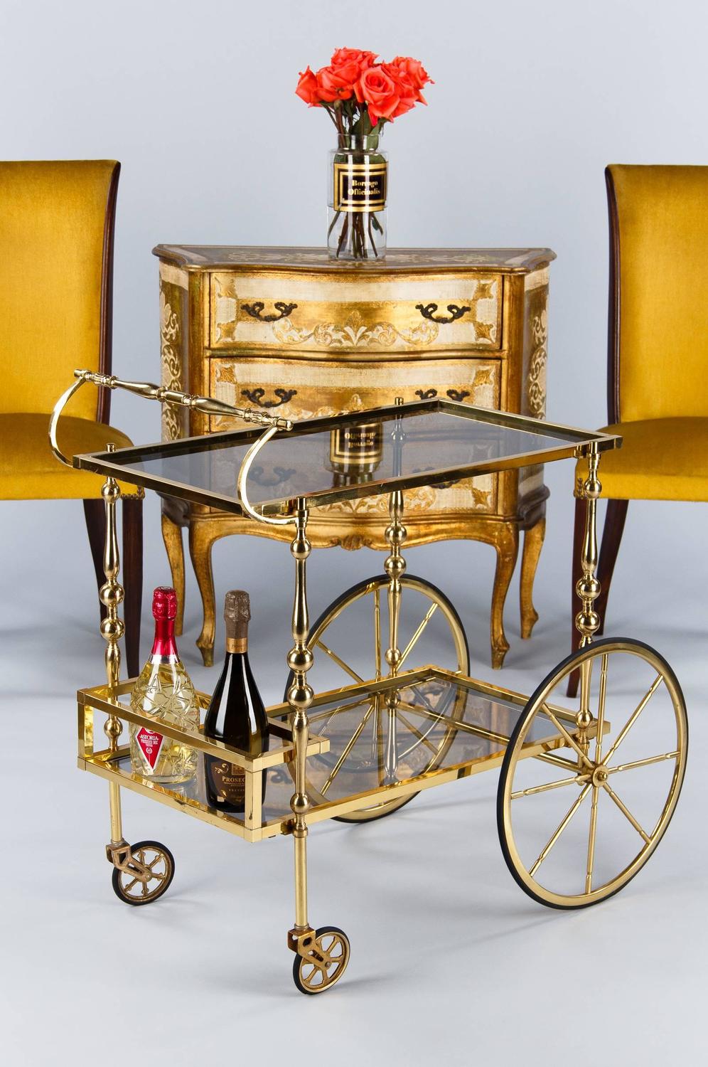 MidCentury Brass Bar Cart from Spain For Sale at 1stdibs