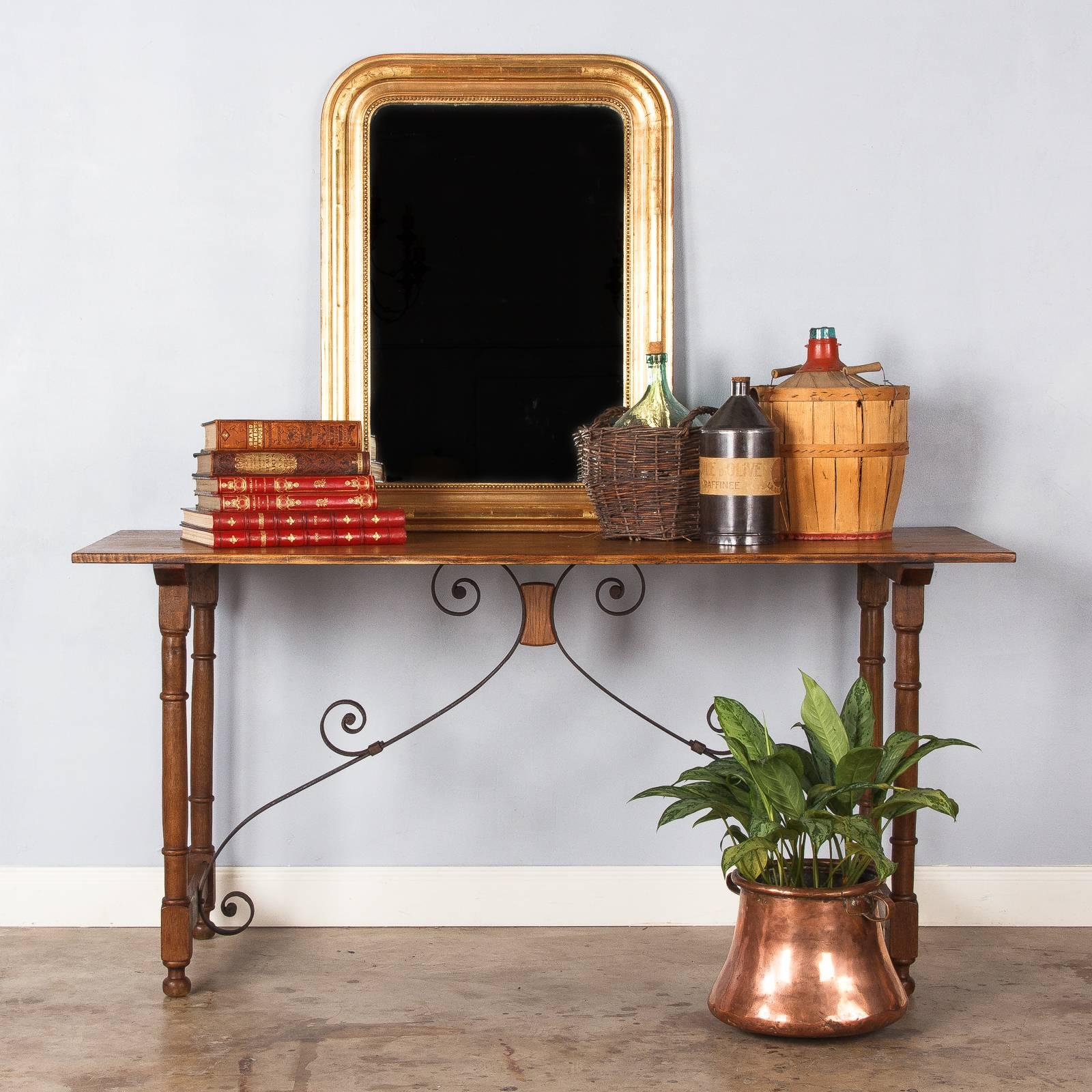 19th Century Spanish Oak Console Table with Iron Stretcher 7