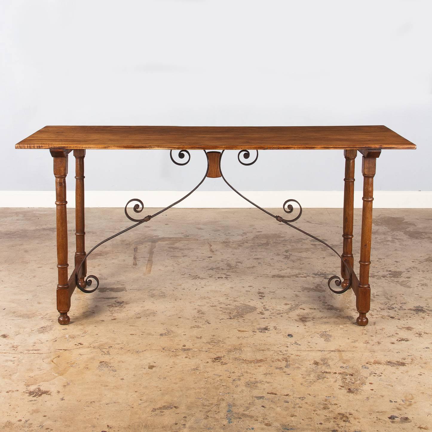 19th Century Spanish Oak Console Table with Iron Stretcher In Good Condition In Austin, TX
