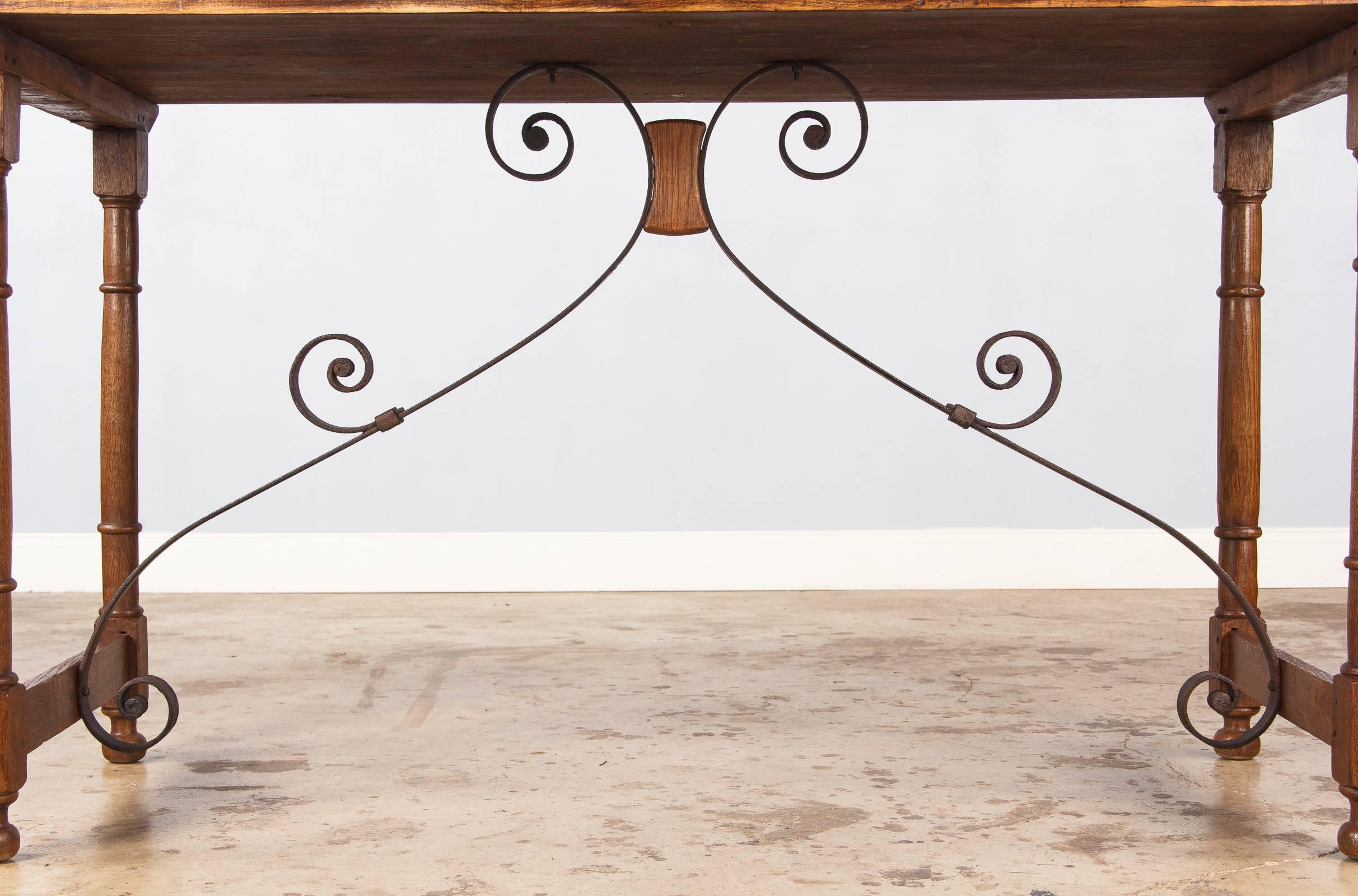 19th Century Spanish Oak Console Table with Iron Stretcher 1