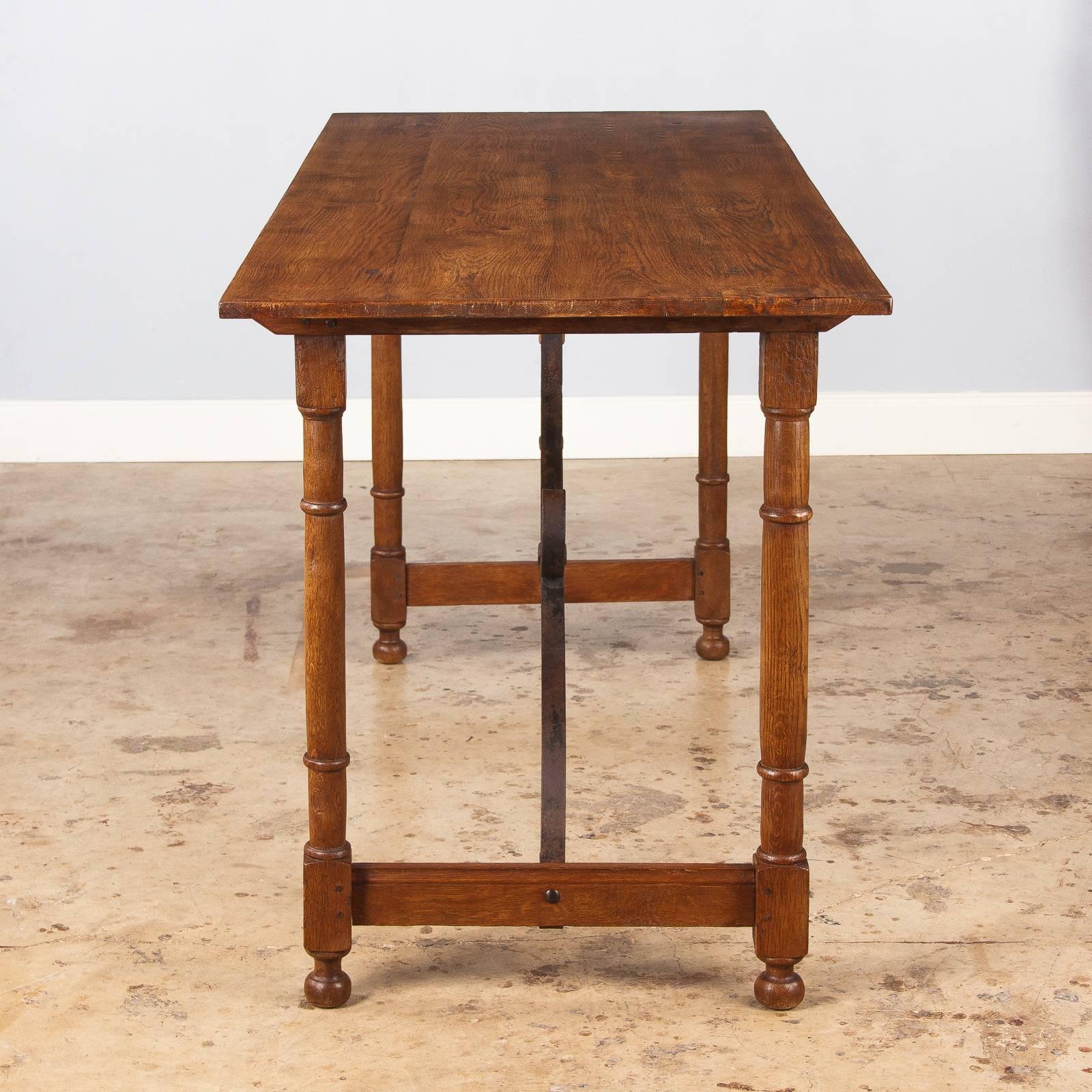 19th Century Spanish Oak Console Table with Iron Stretcher 2