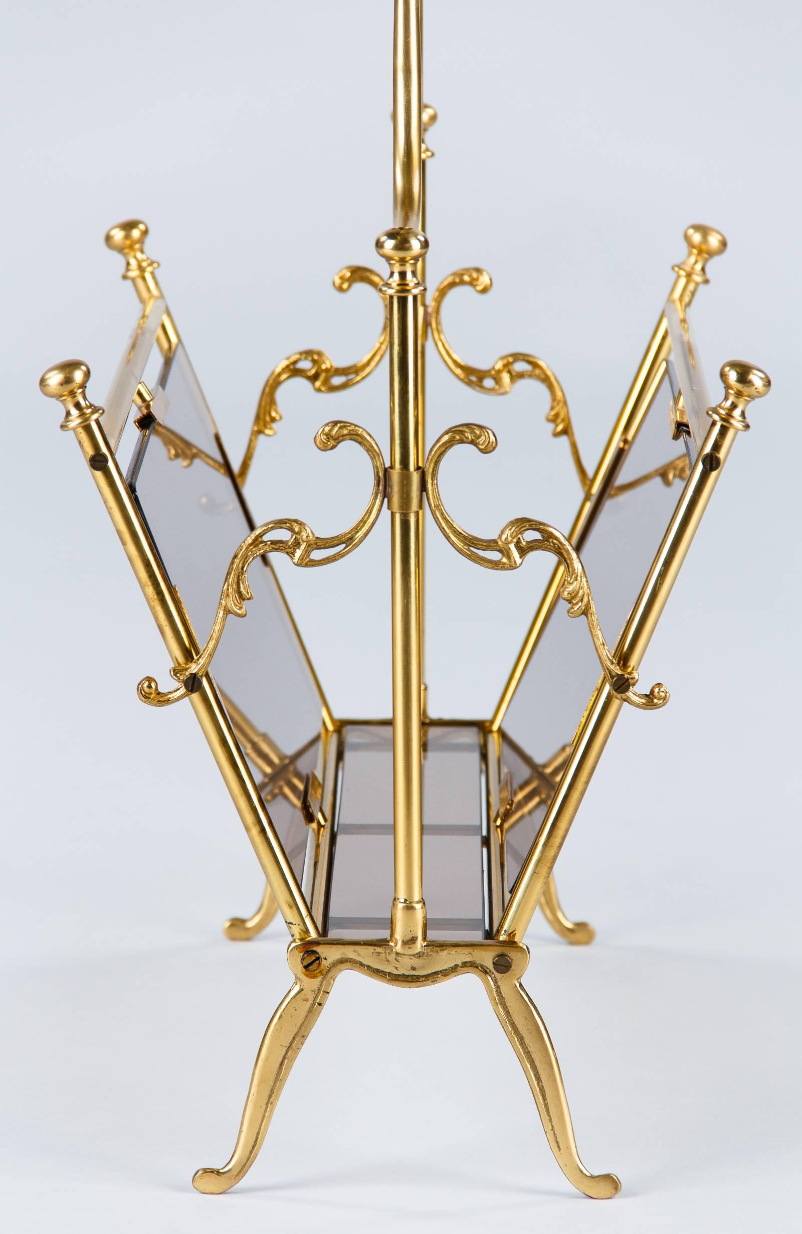 French Midcentury Brass Magazine Holder In Good Condition In Austin, TX