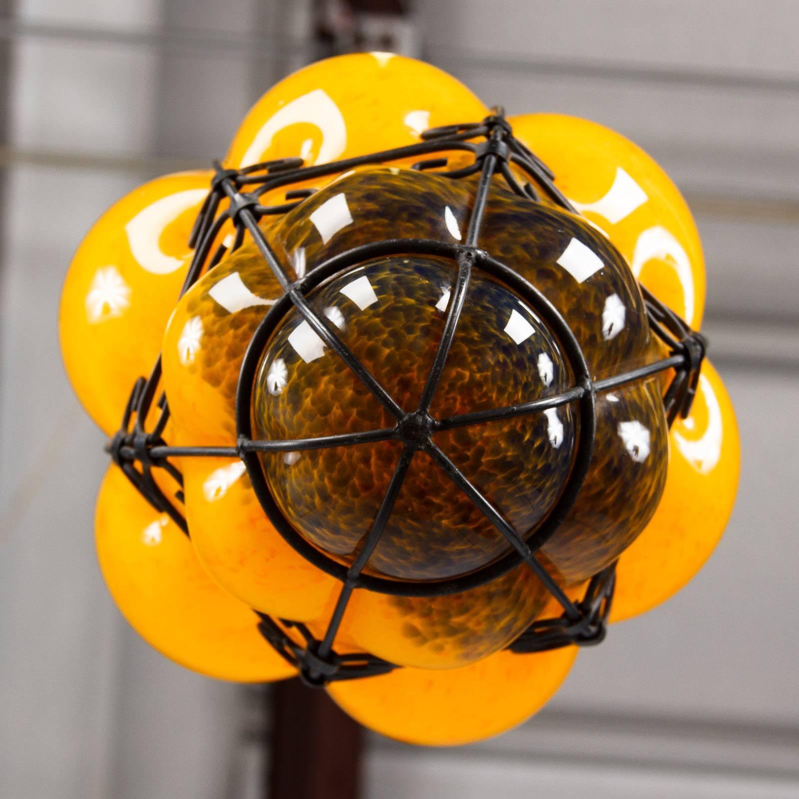 Midcentury Caged Murano Glass Pendant Lantern, Italy, 1950s For Sale 1