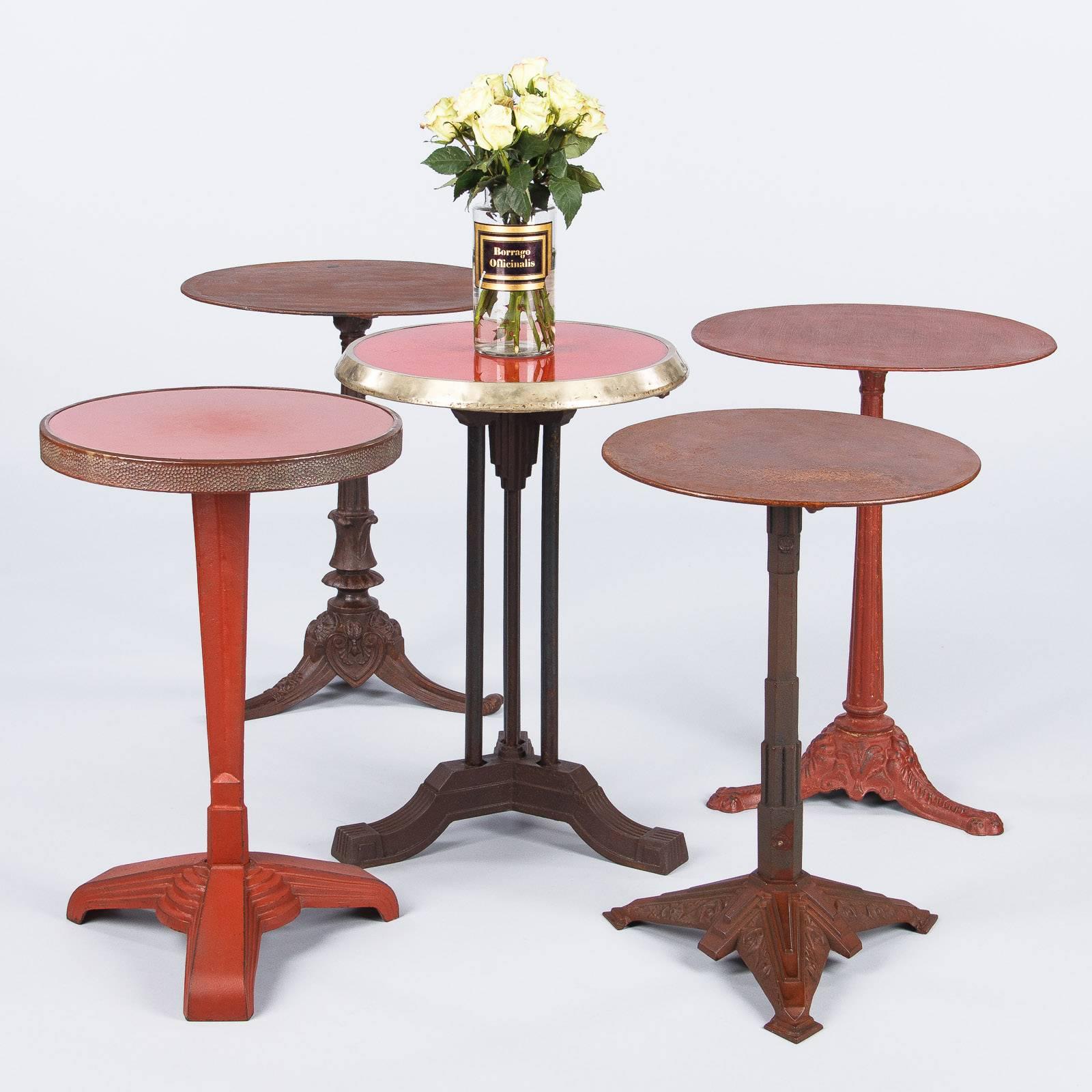 French Art Deco Bistro Table with Red Bakelite Top, 1930s 4