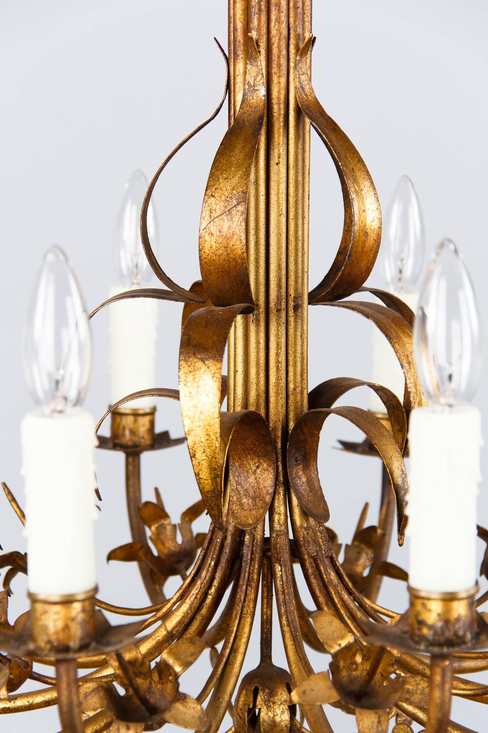 Mid-20th Century French Gilded Metal Chandelier, circa 1940s