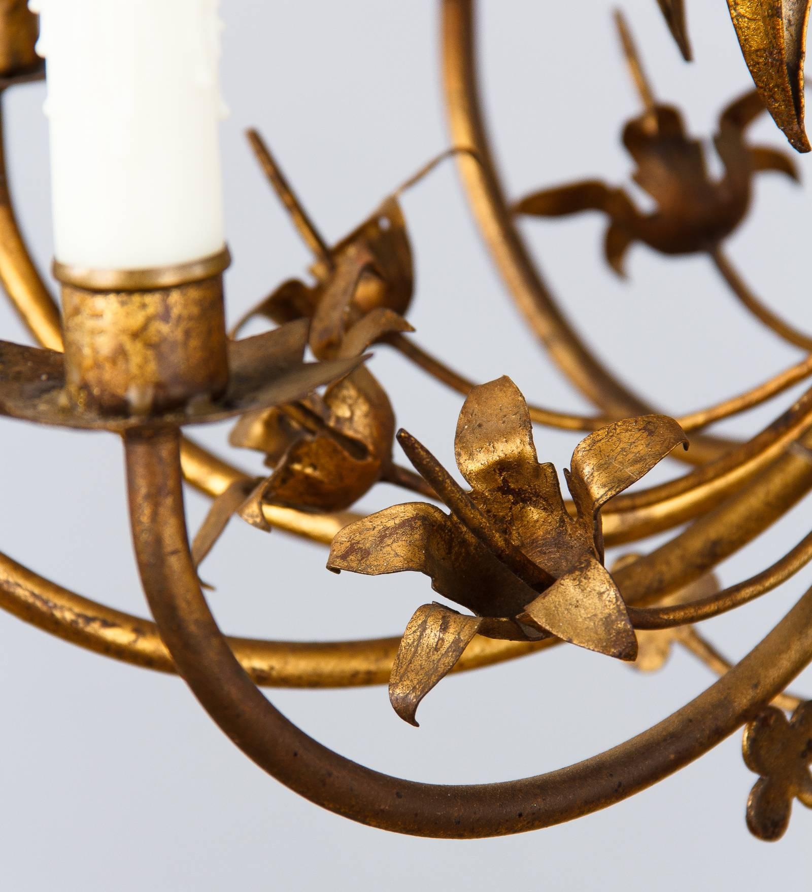 French Gilded Metal Chandelier, circa 1940s 3