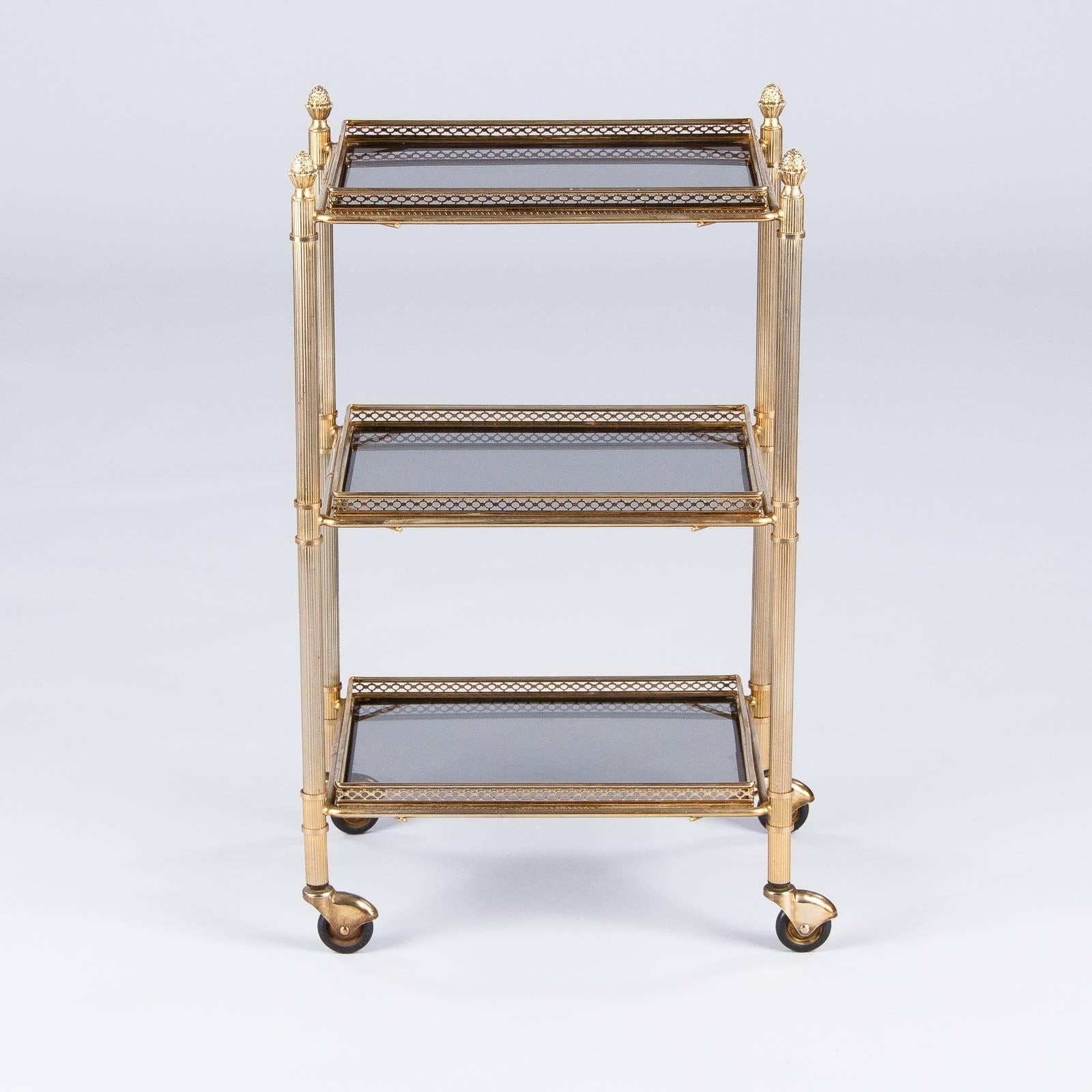 Mid-Century Modern French Mid-Century Brass Three-Tier Bar Cart or Side Table