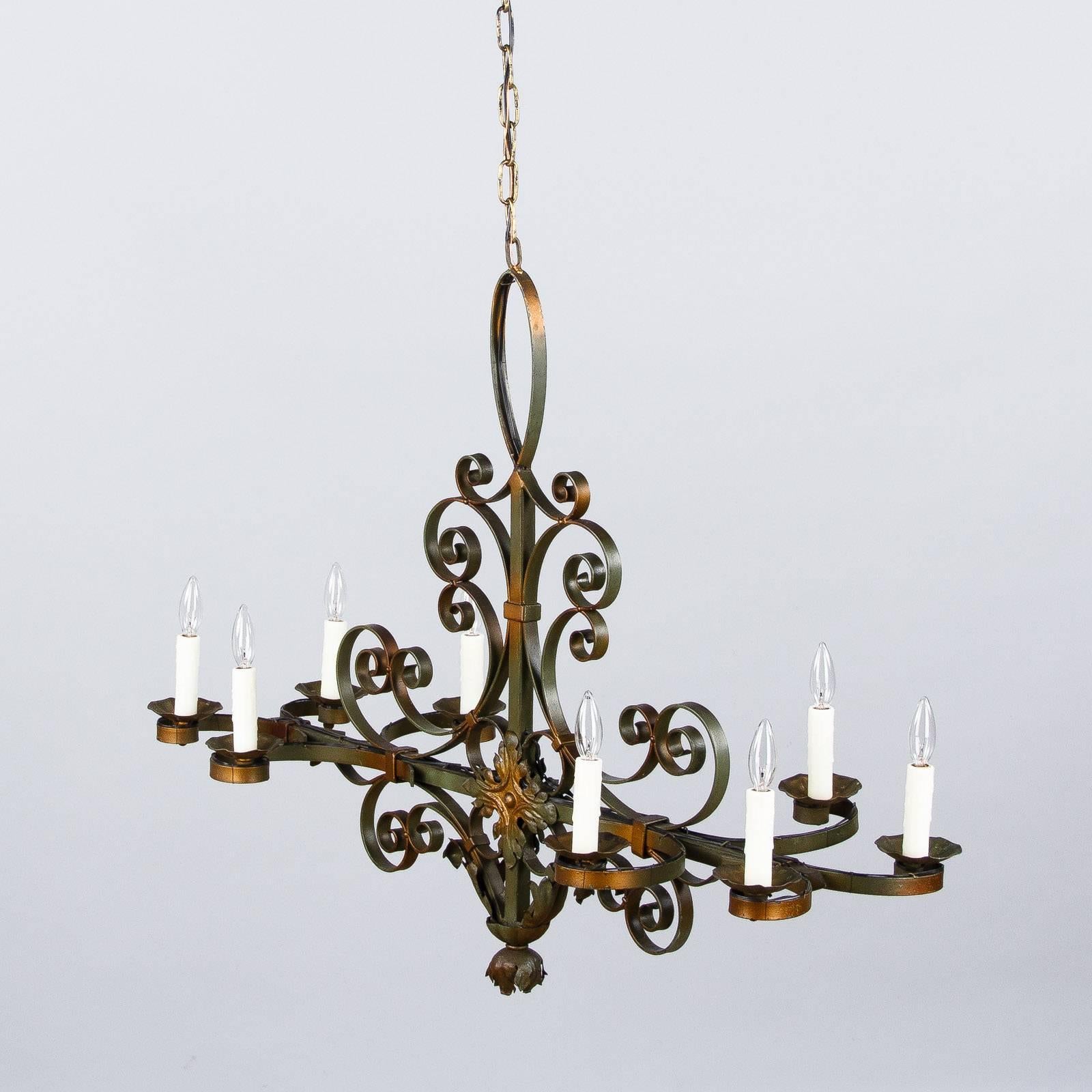 Painted French Forged Iron Chandelier, circa 1940s