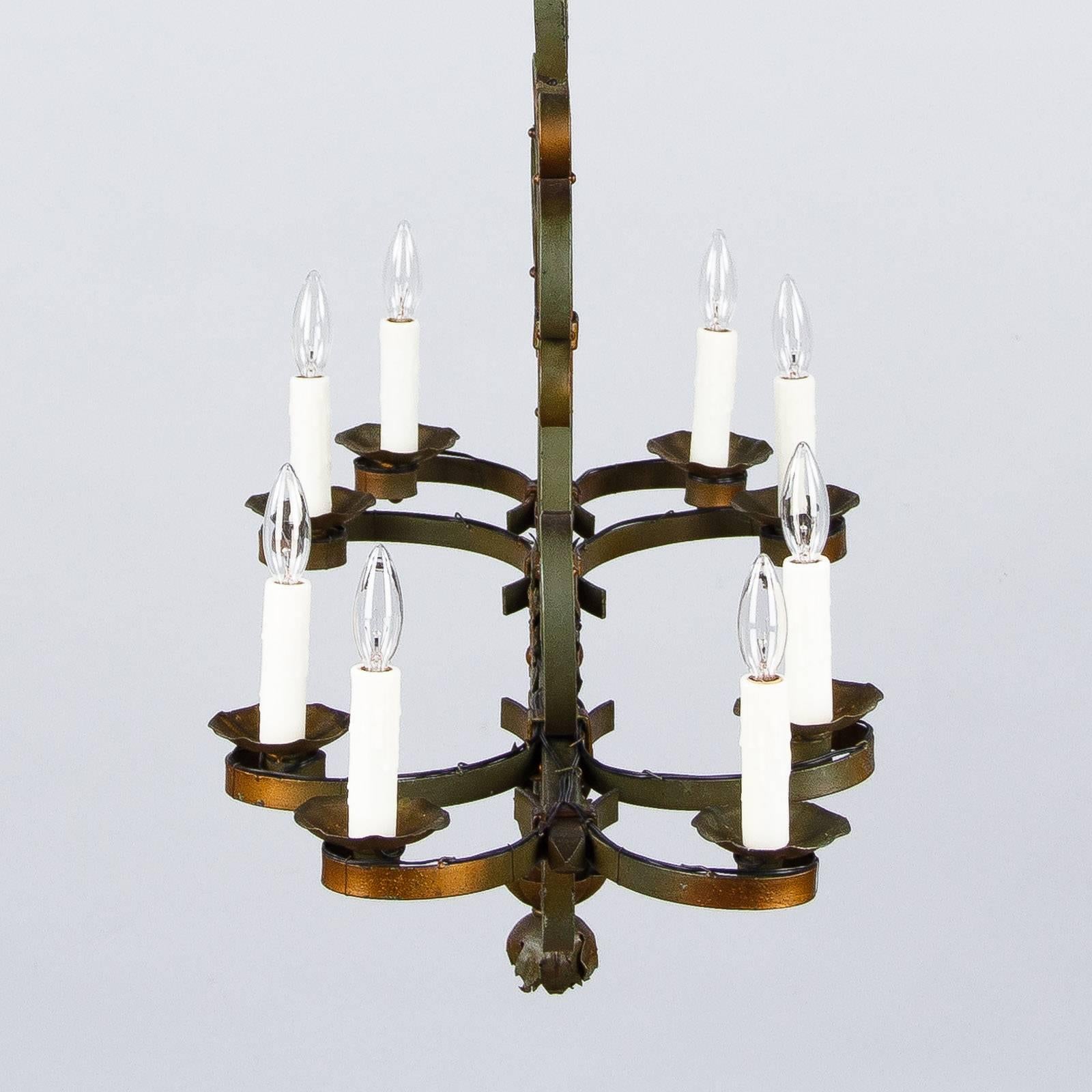 French Forged Iron Chandelier, circa 1940s In Good Condition In Austin, TX