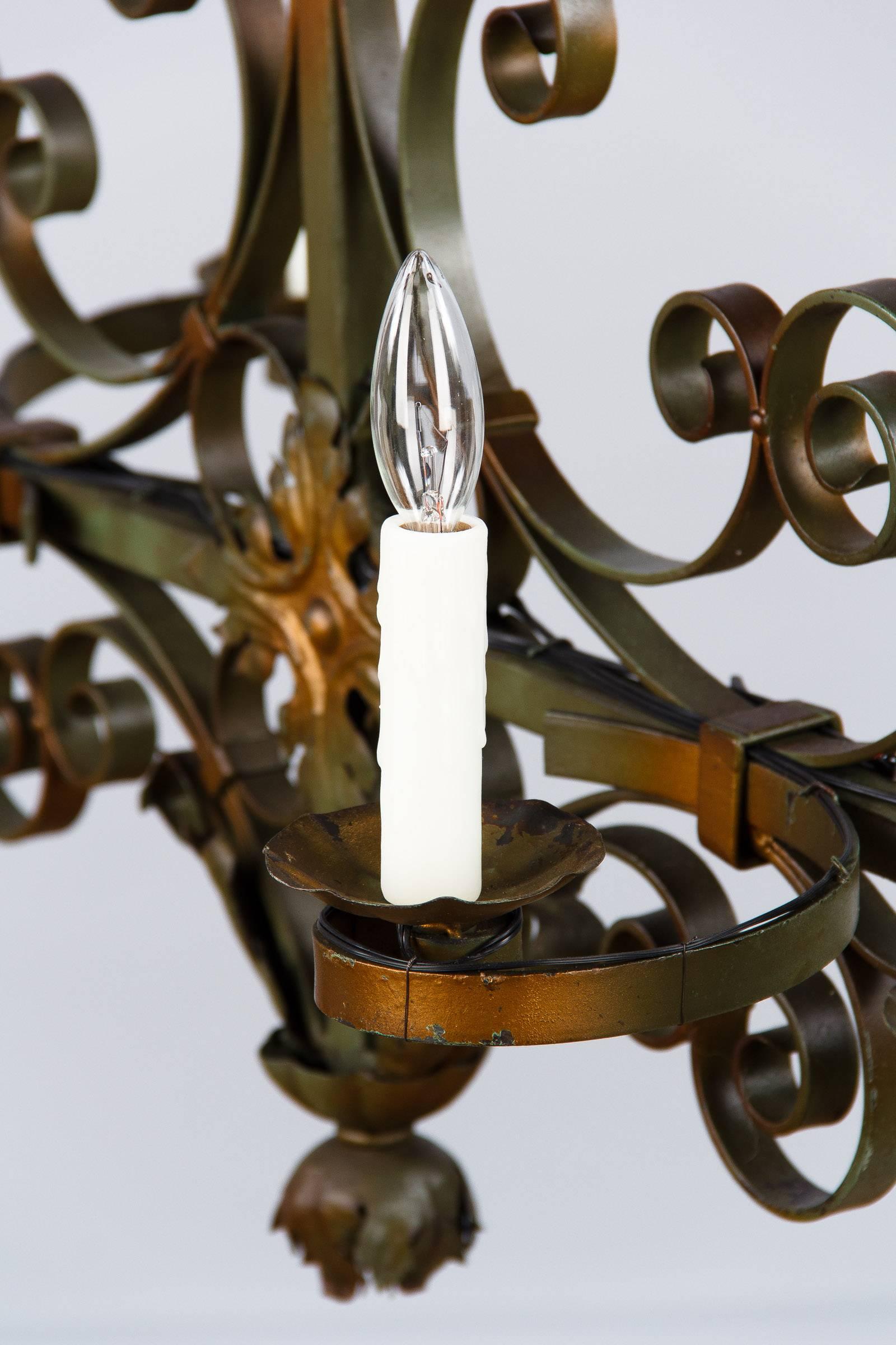 Wrought Iron French Forged Iron Chandelier, circa 1940s