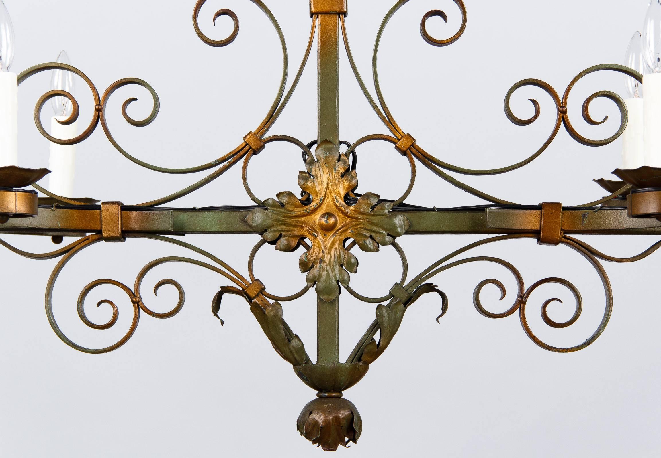 French Forged Iron Chandelier, circa 1940s 1