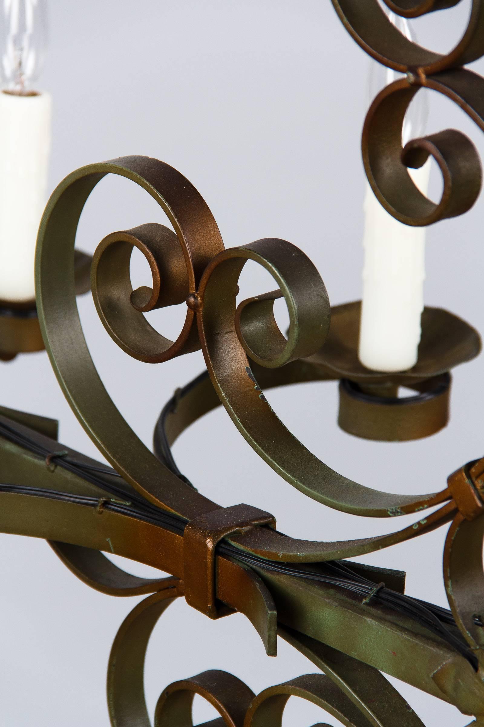 French Forged Iron Chandelier, circa 1940s 2