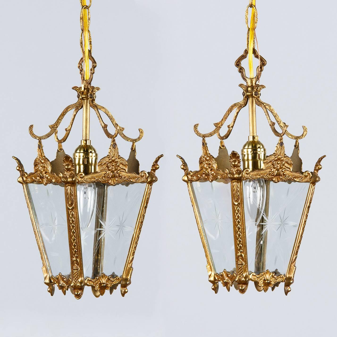Pair of French Brass Lanterns, 1950s 4