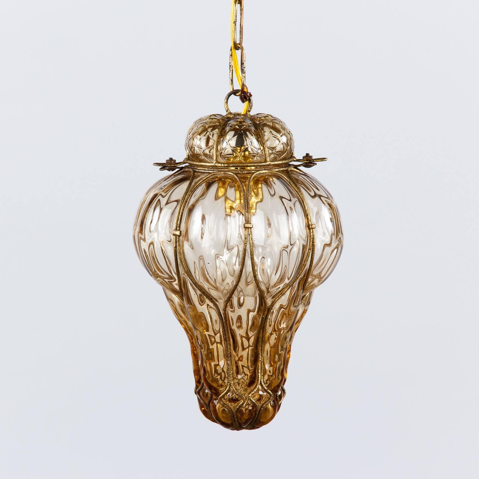 Amber Murano Glass Caged Lantern, 1940s 5