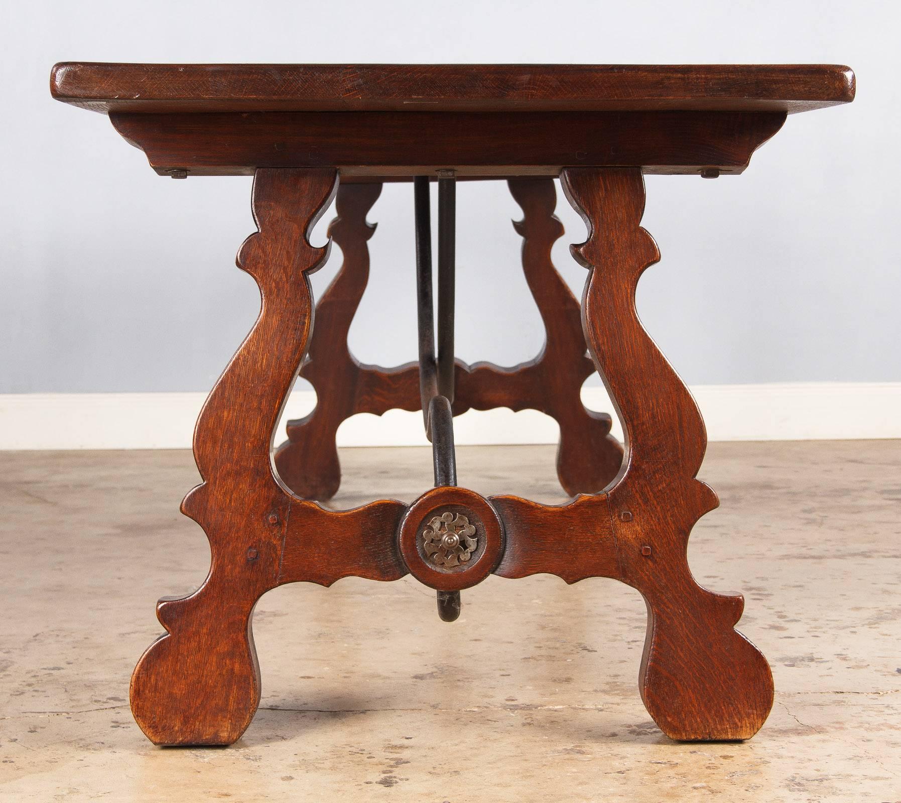 Mid-Century Oak Trestle Table from Spain 1