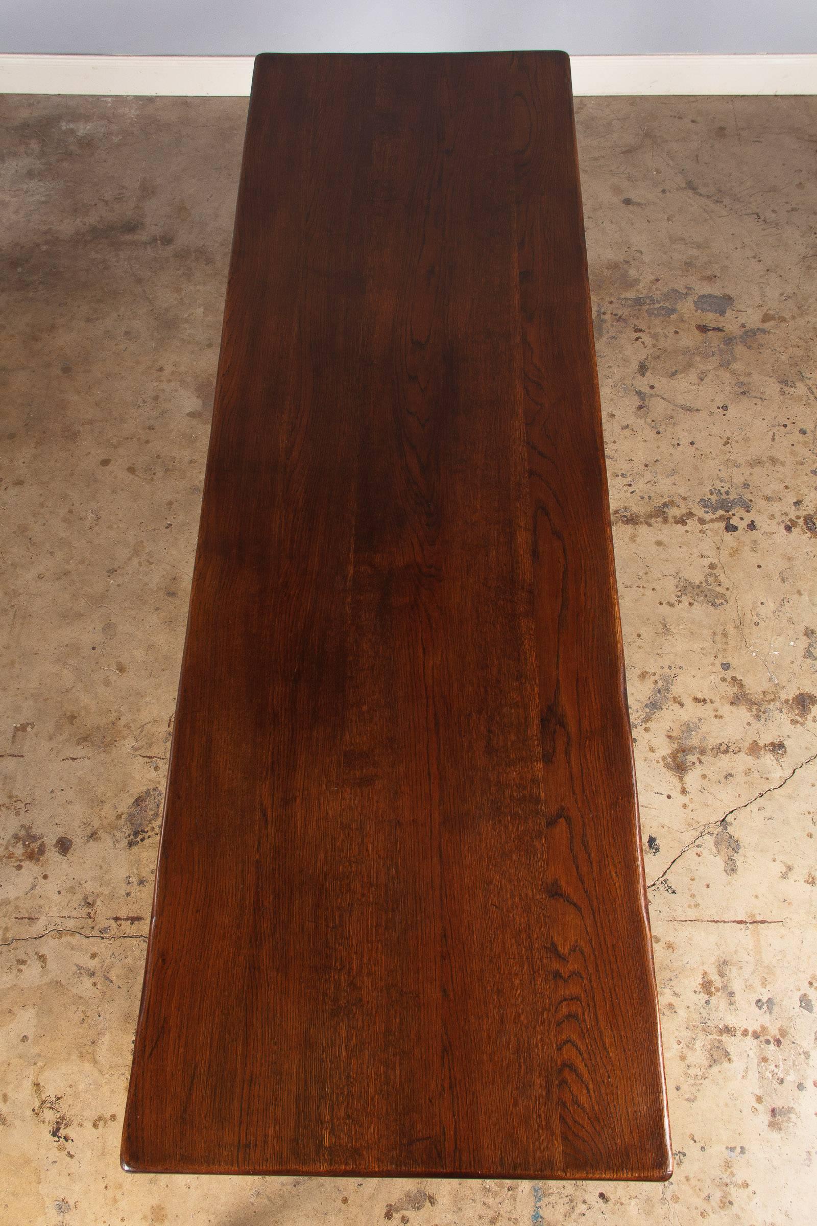 Iron Mid-Century Oak Trestle Table from Spain
