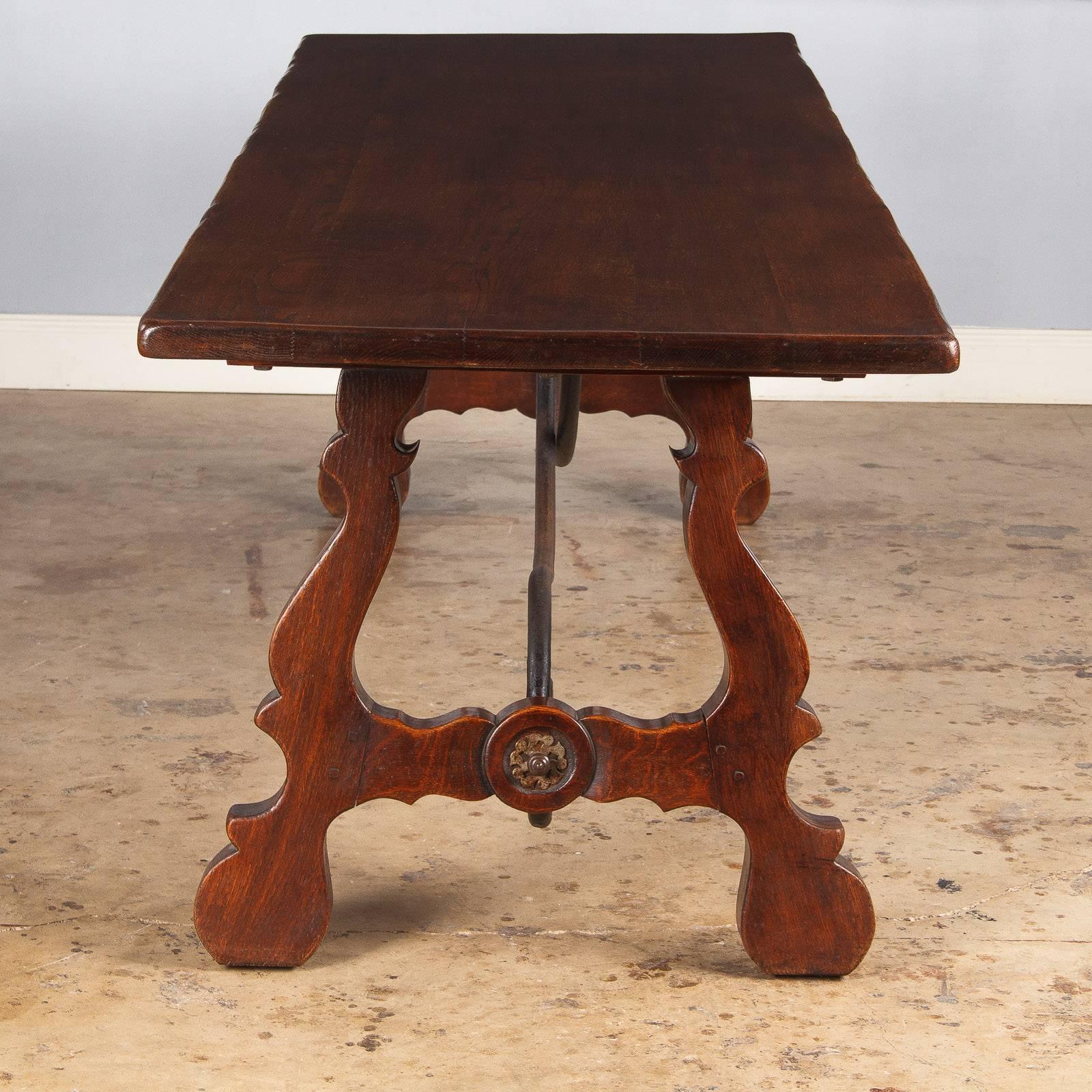 Mid-Century Oak Trestle Table from Spain 2