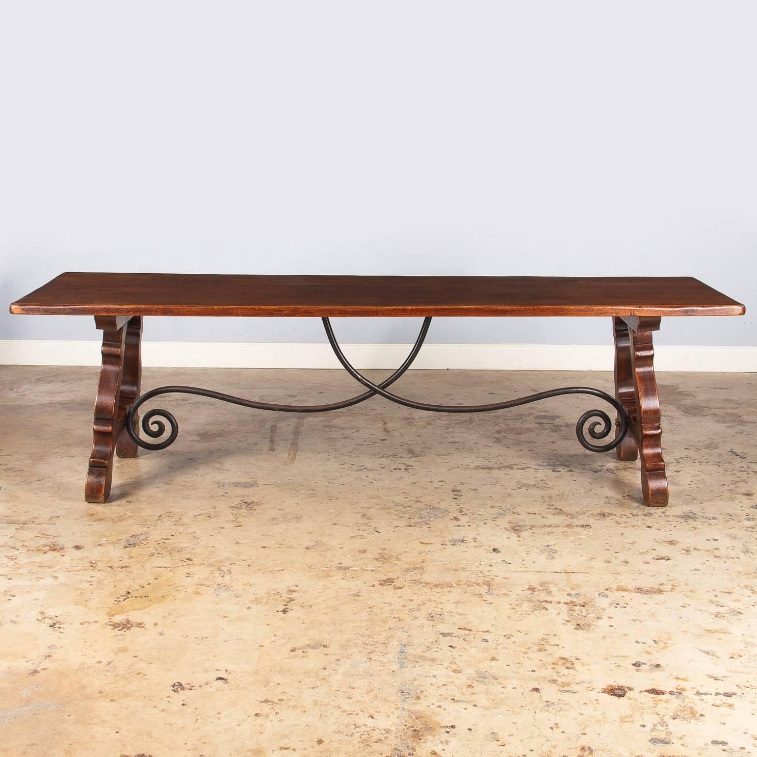 Mid-Century Oak Trestle Table from Spain 3