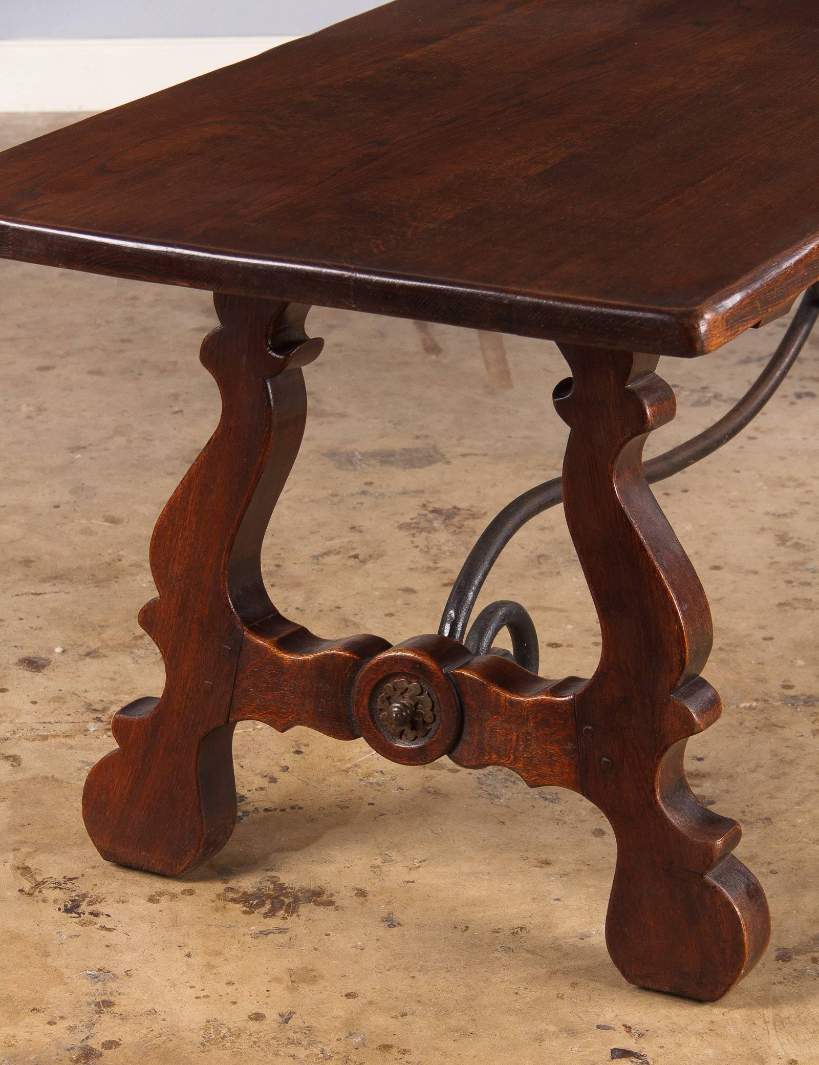 Spanish Mid-Century Oak Trestle Table from Spain
