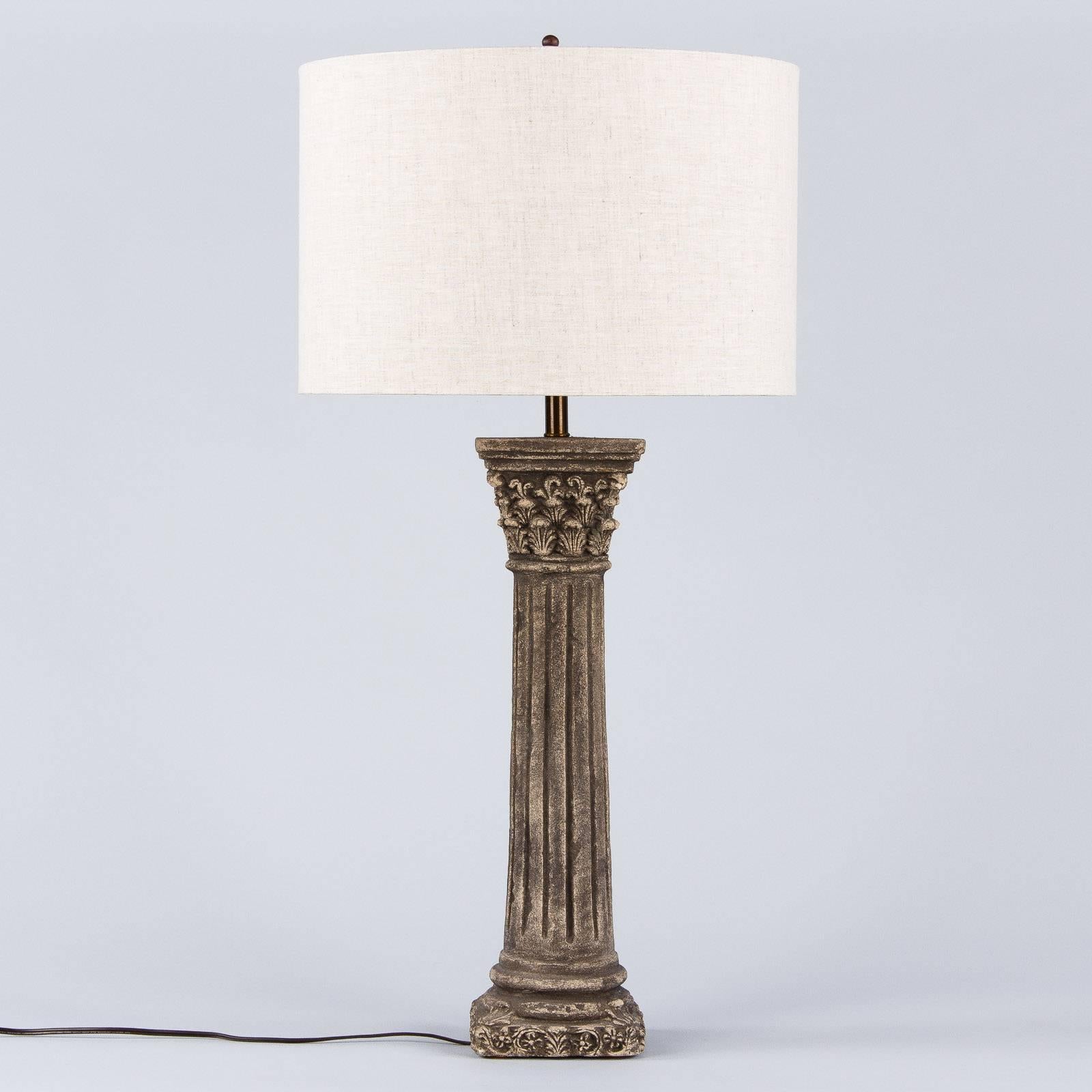 Neoclassical Revival French Corinthian Column Stone Lamp, 20th Century For Sale