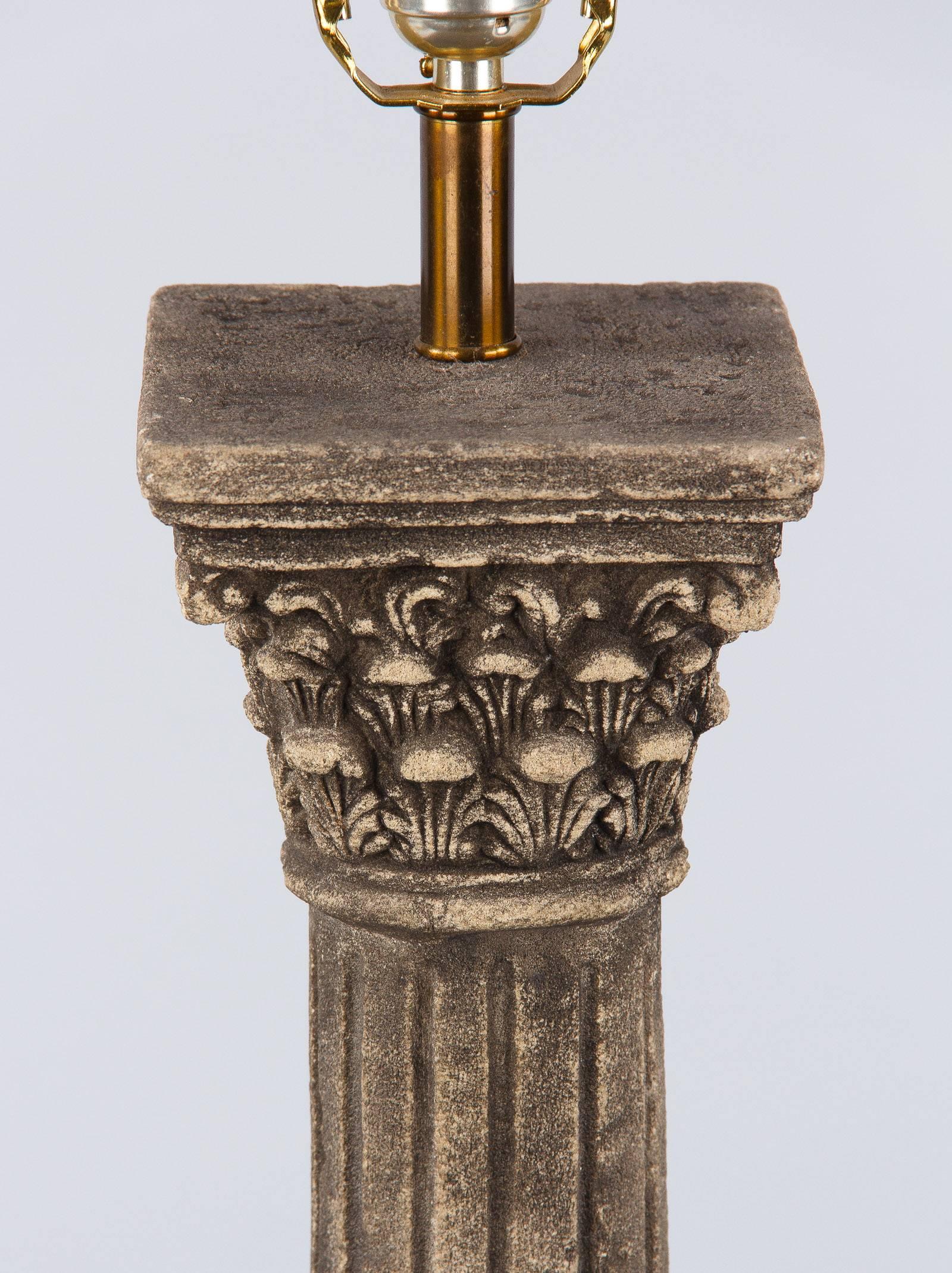 French Corinthian Column Stone Lamp, 20th Century For Sale 1
