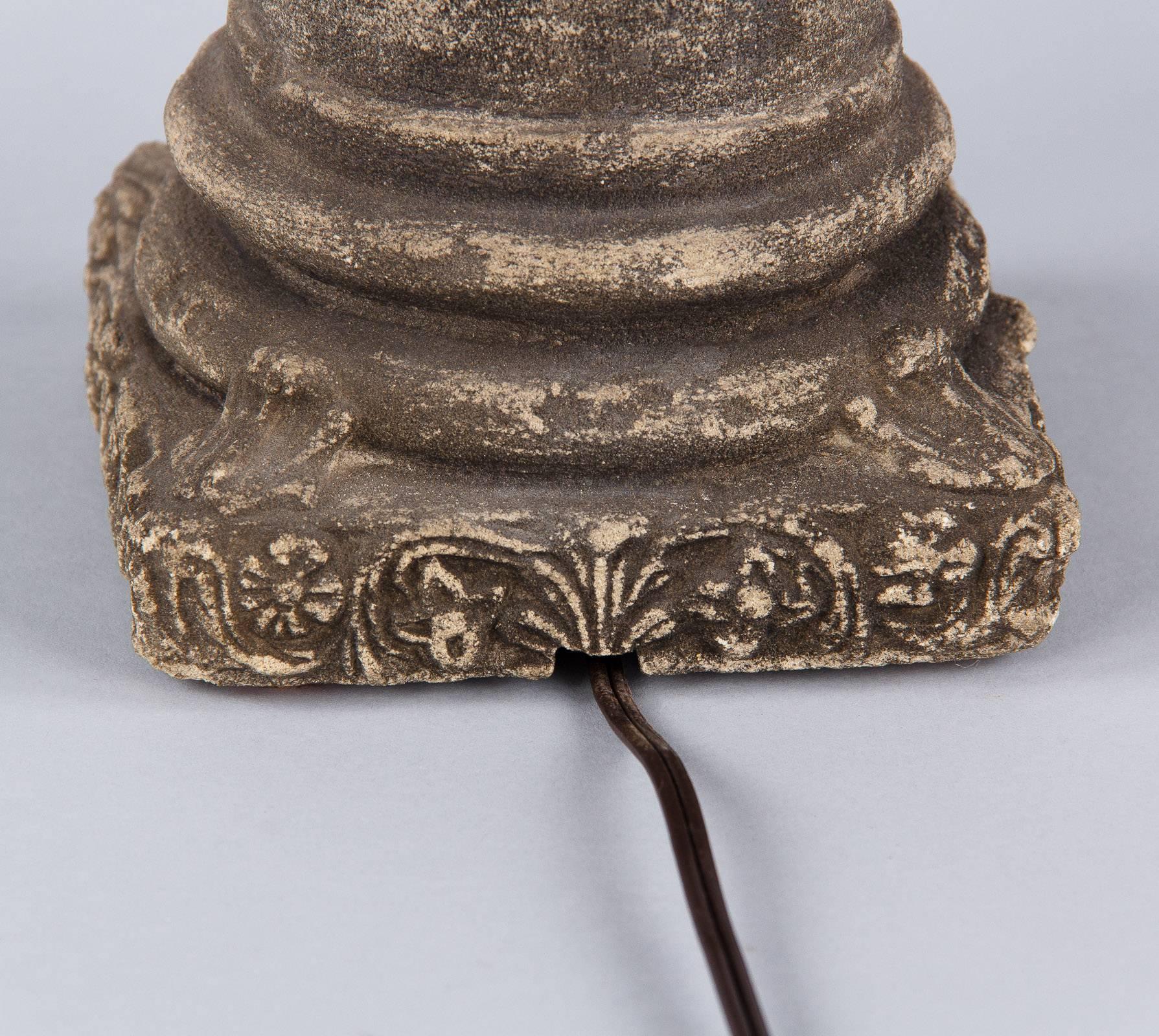 French Corinthian Column Stone Lamp, 20th Century For Sale 4