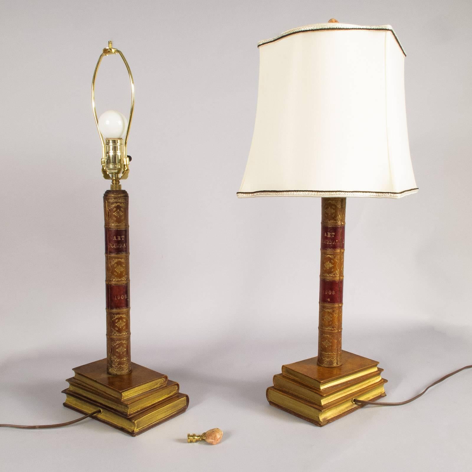 Pair of Leather Book Table Lamps from England, 1950s 5