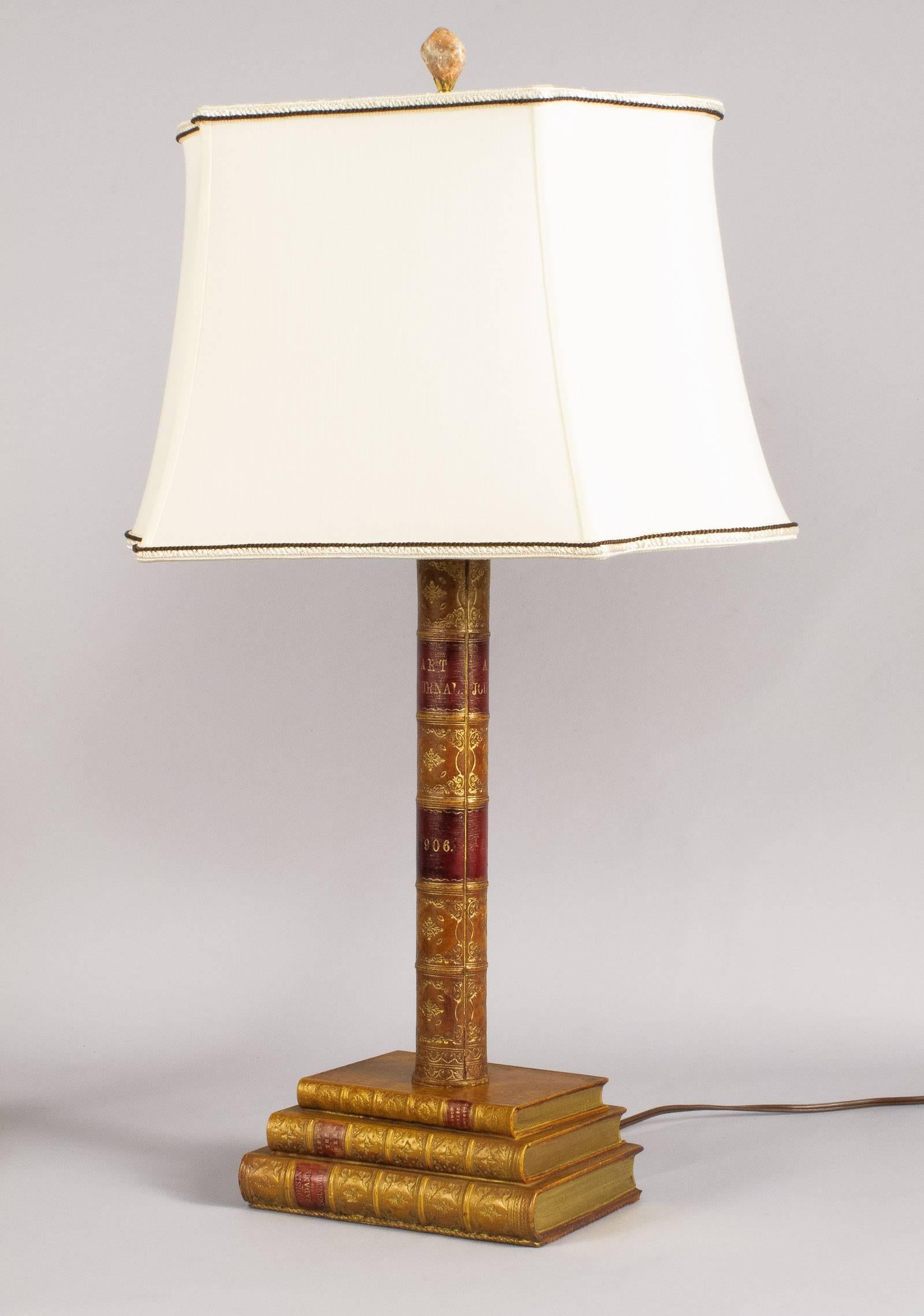English Pair of Leather Book Table Lamps from England, 1950s
