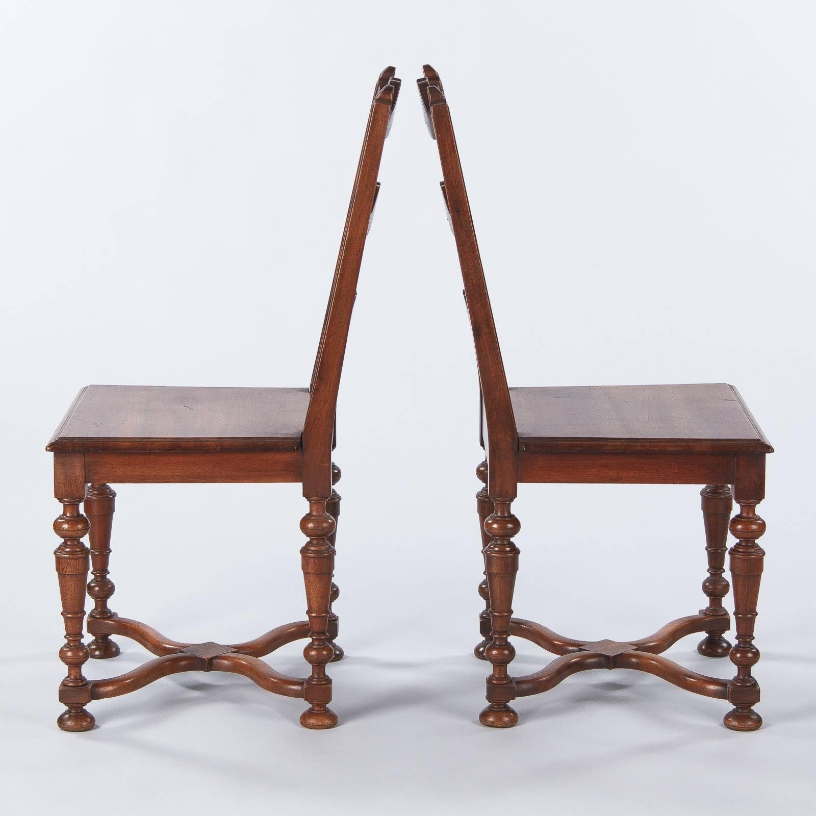 Set of 8 French Louis XIV Style Walnut Dining Chairs, Circa 1920s 1