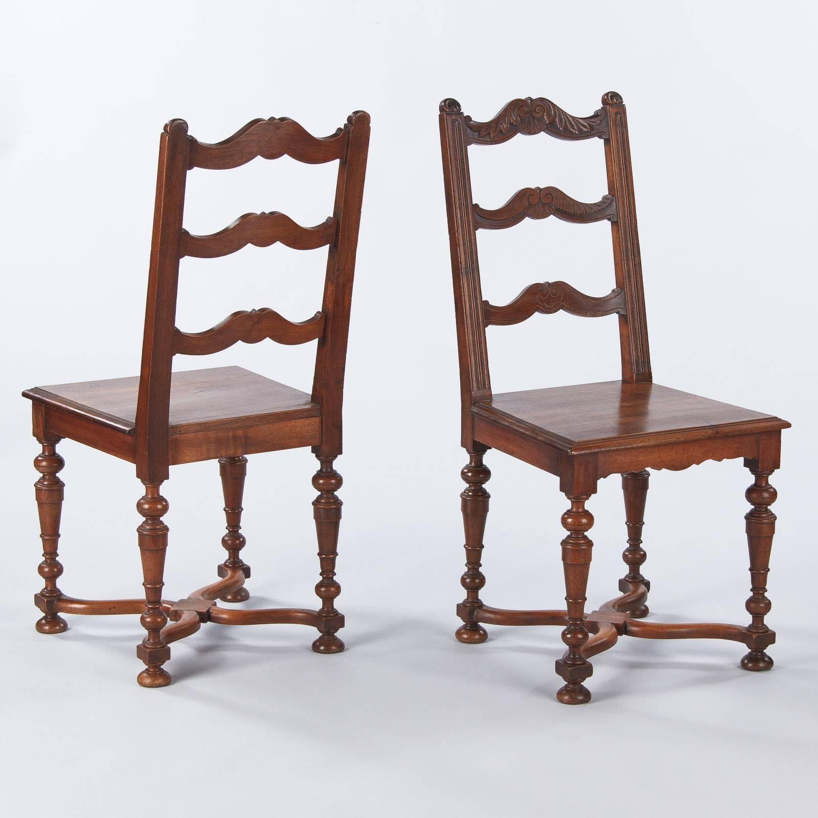 Set of 8 French Louis XIV Style Walnut Dining Chairs, Circa 1920s 6