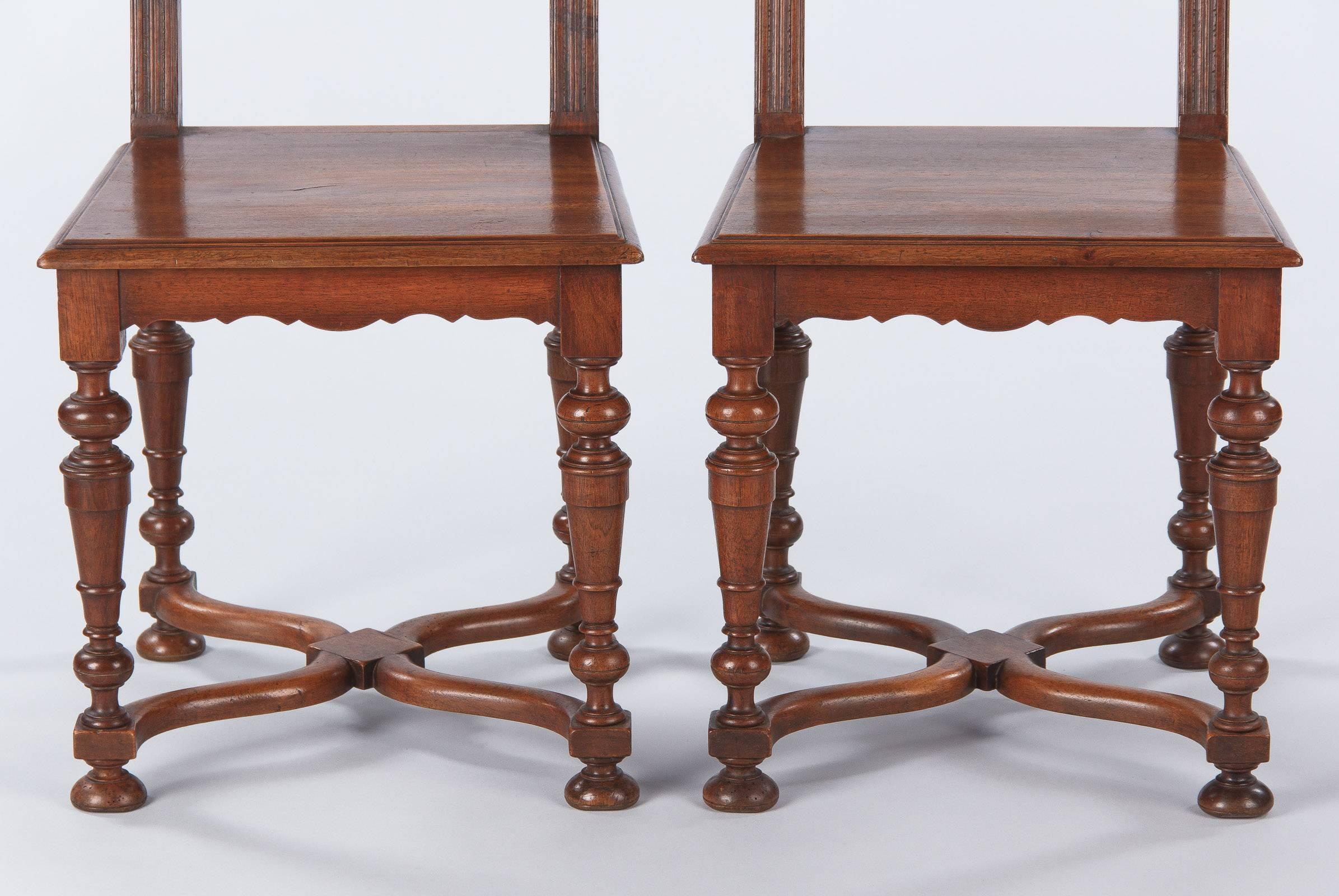 Set of 8 French Louis XIV Style Walnut Dining Chairs, Circa 1920s 2