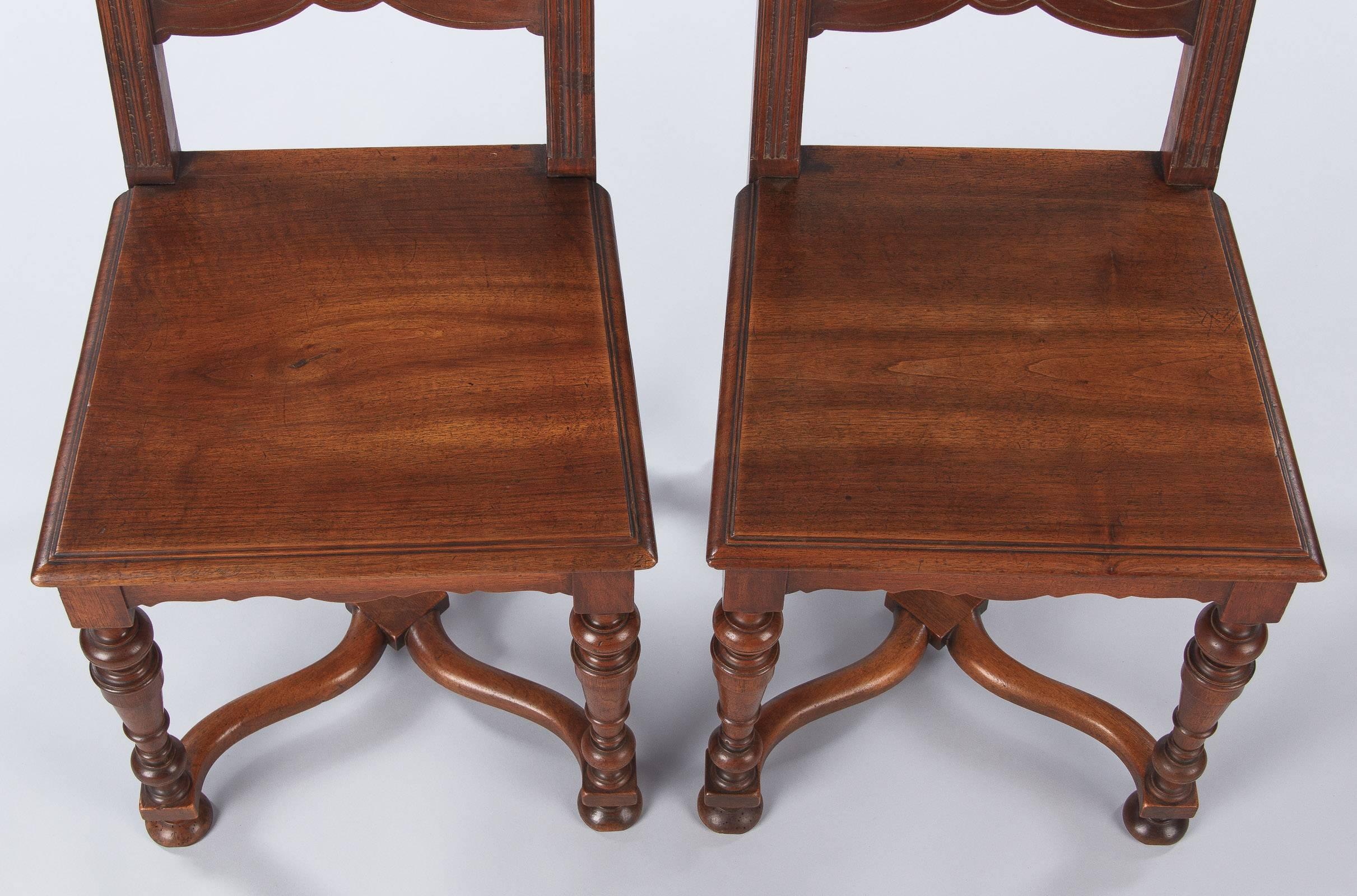 Set of 8 French Louis XIV Style Walnut Dining Chairs, Circa 1920s 3