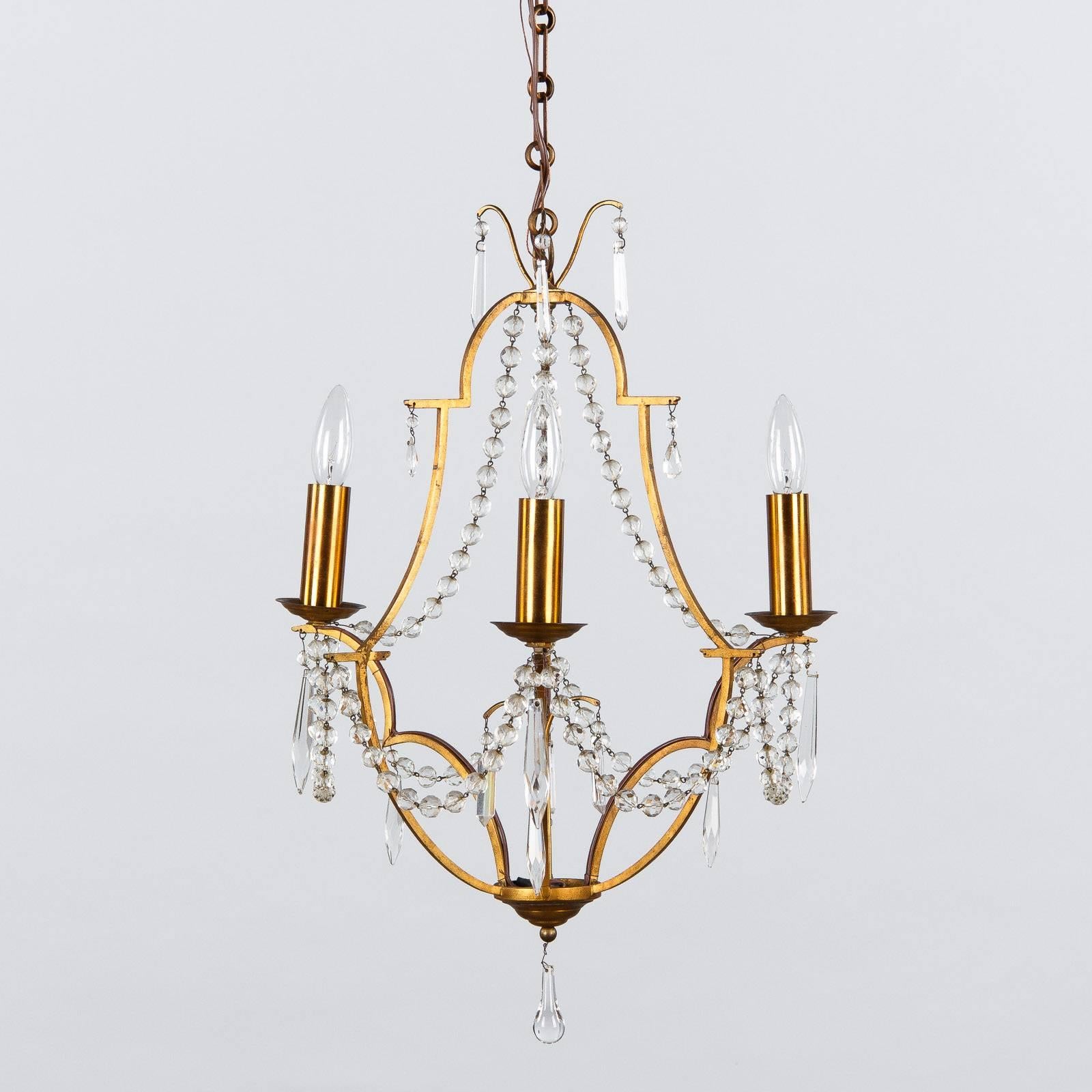 19th Century French Bronze Chandelier with Crystals