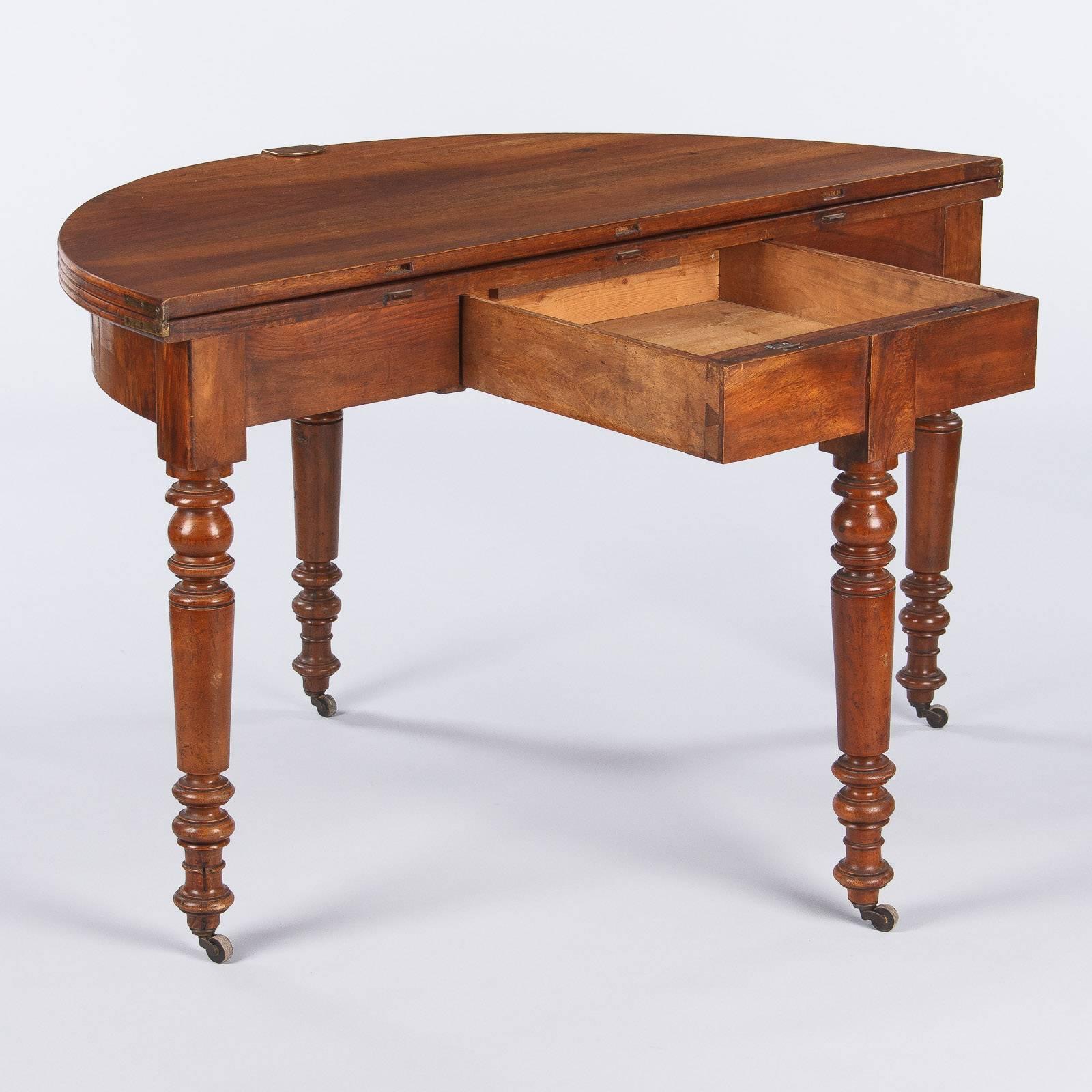 19th Century Louis Philippe Demilune Walnut Table, France, 1830s