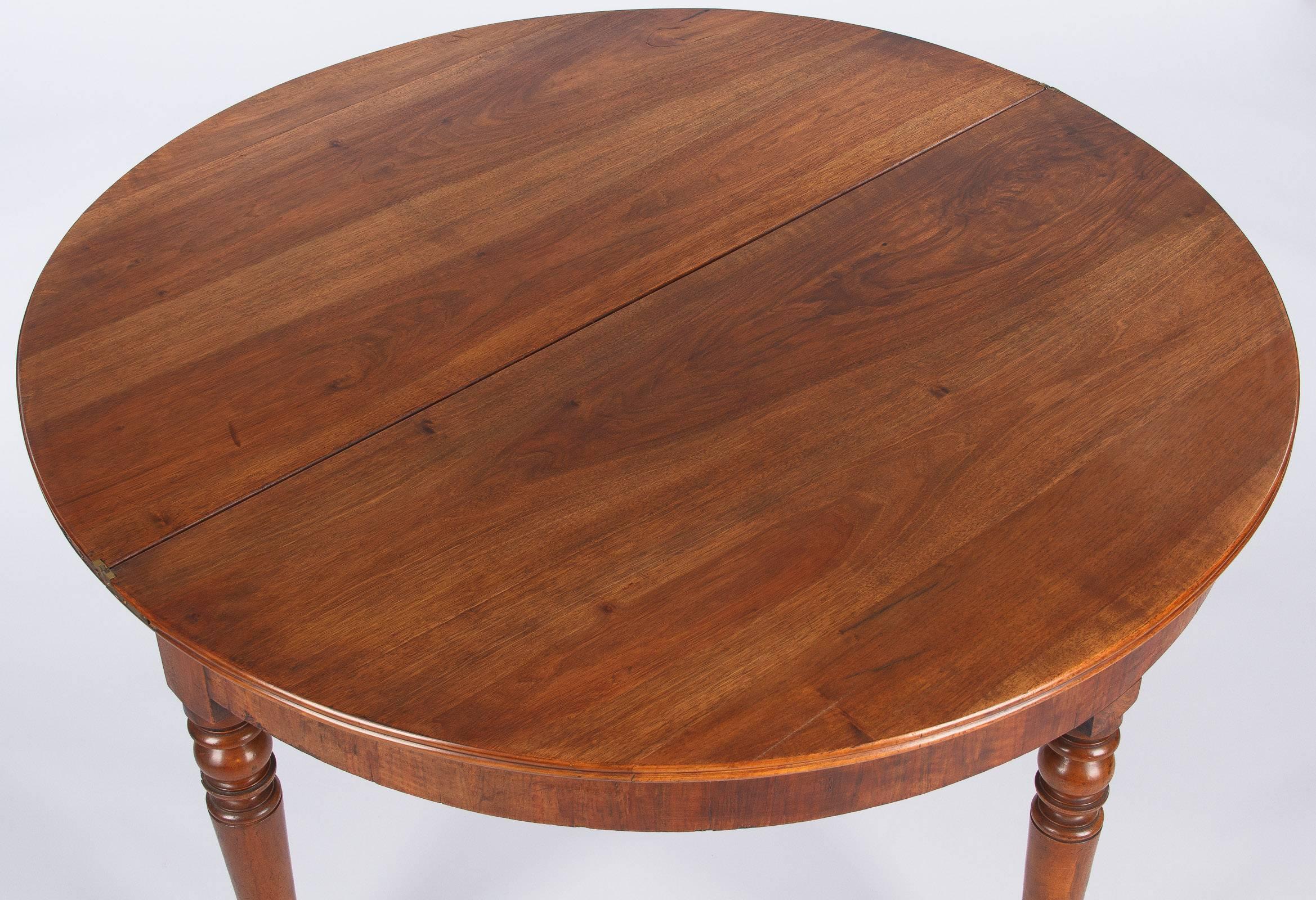 Louis Philippe Demilune Walnut Table, France, 1830s 2