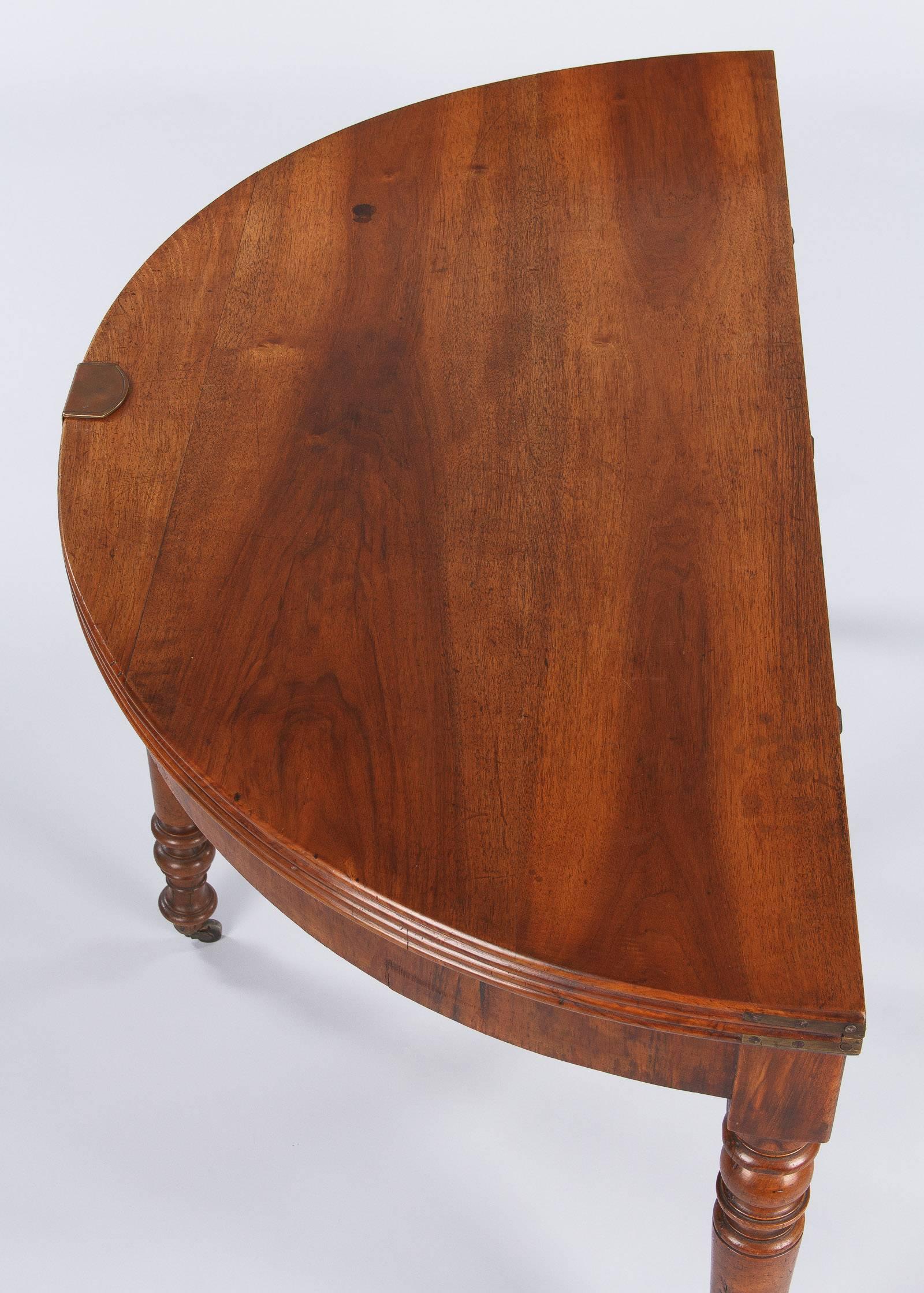 French Louis Philippe Demilune Walnut Table, France, 1830s