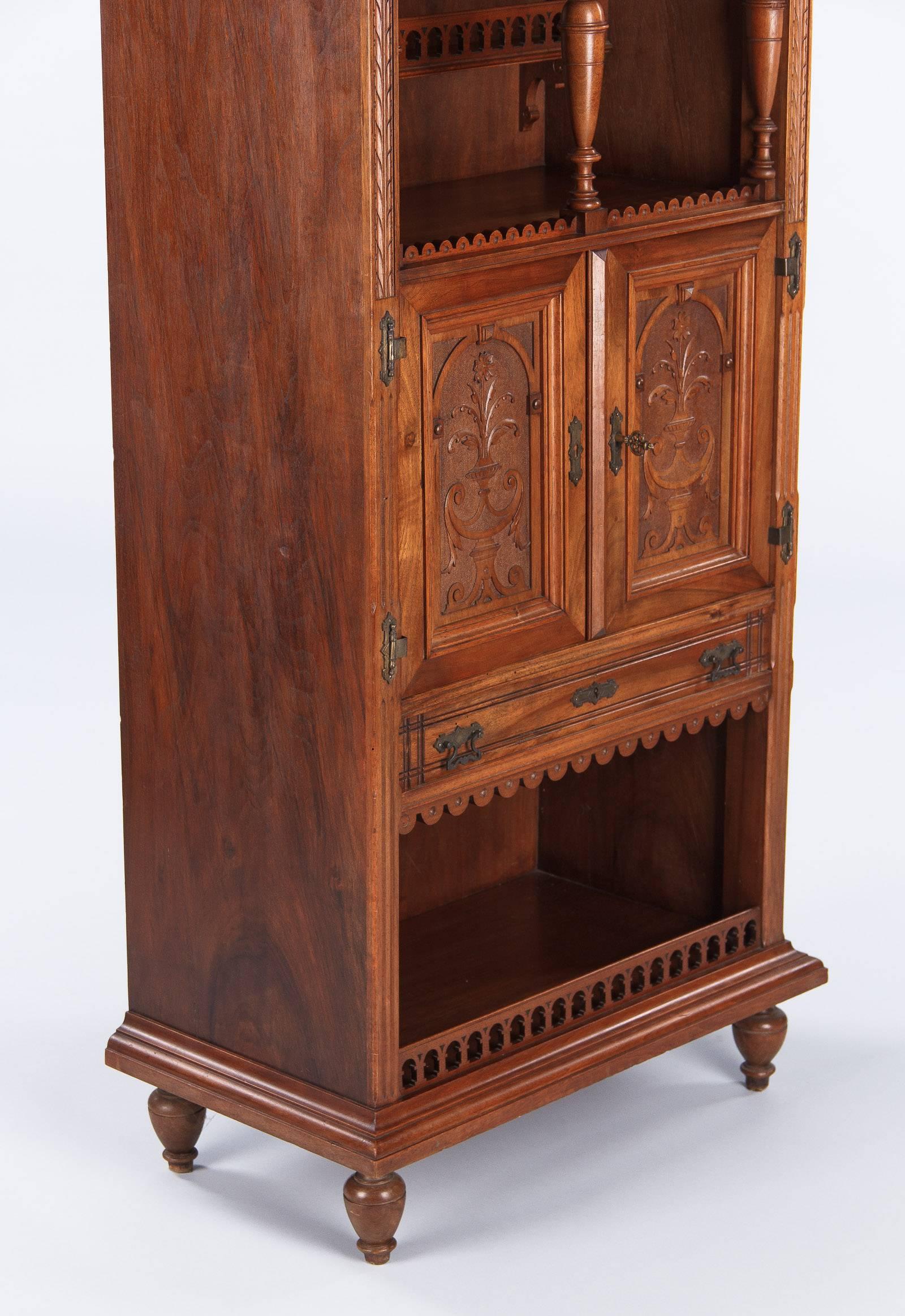 French Renaissance Style Walnut Cabinet, 1880s In Good Condition In Austin, TX