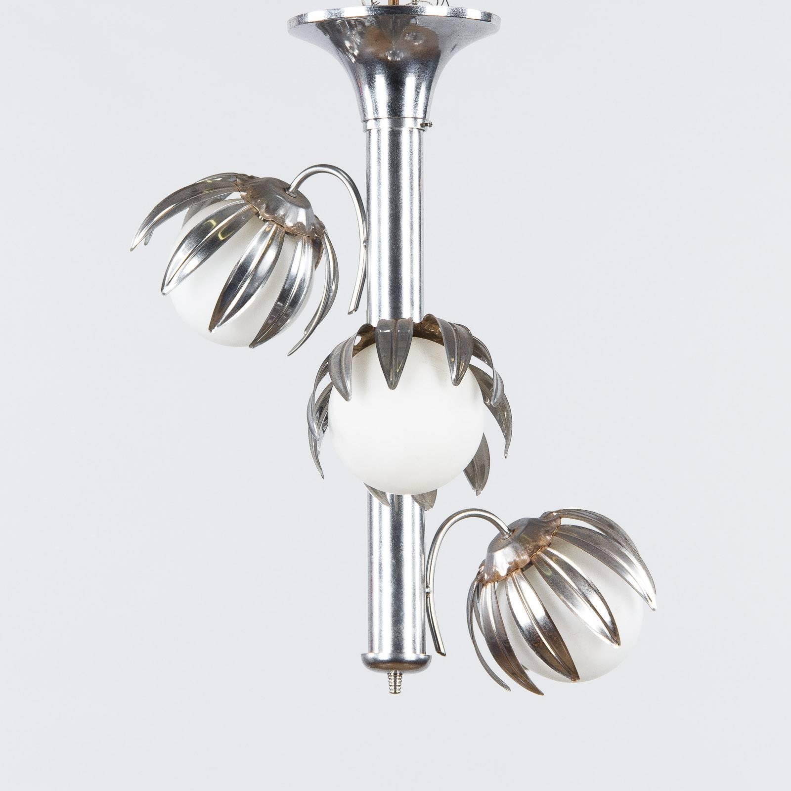 French Vintage 1970's Chrome Chandelier 5