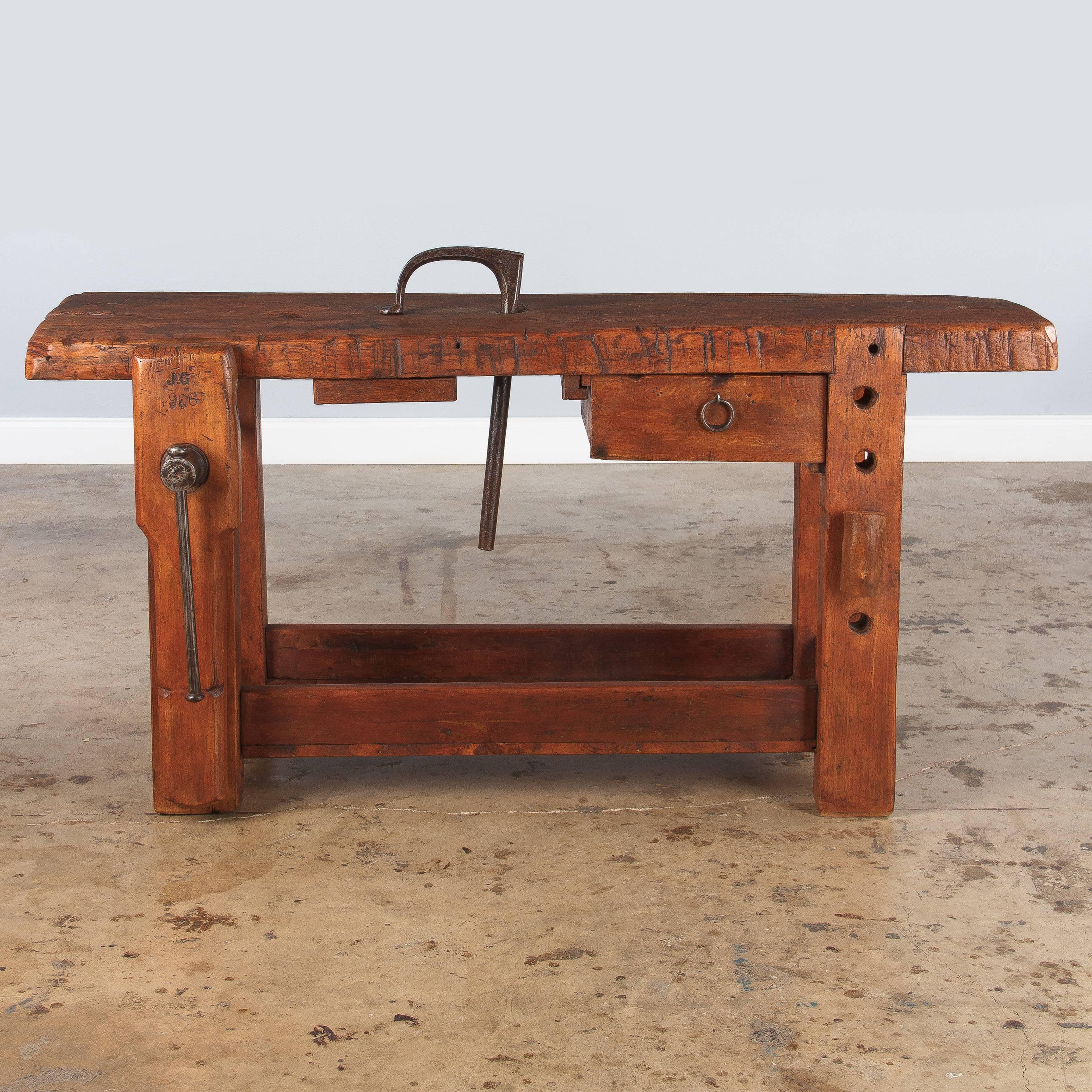 French Carpenter's Workbench in Oak, Dated 1906 3