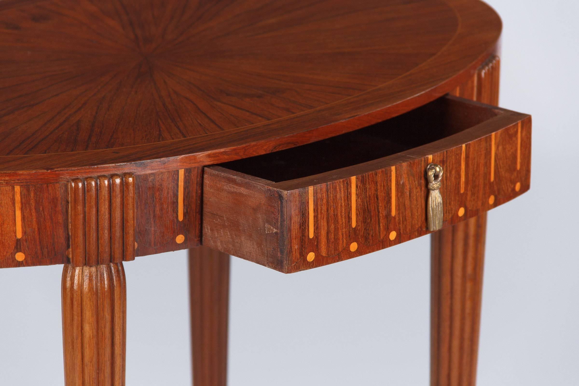Wood French Art Deco Oval Side Table in the Style of Ruhlman