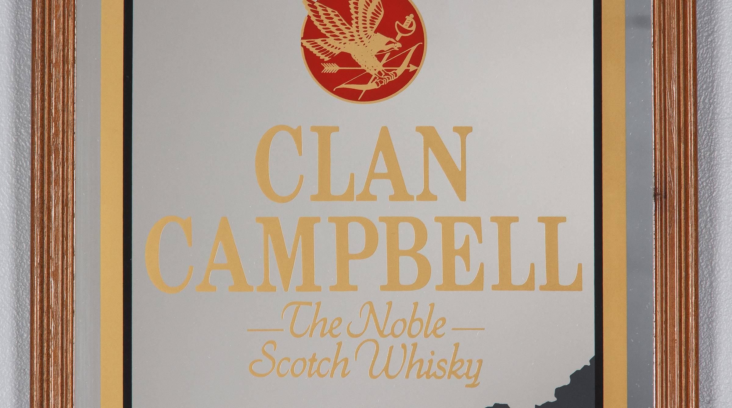 French Vintage Frame with Mirrored Advertising Sign for Clan Campbell Scotch, 1980s