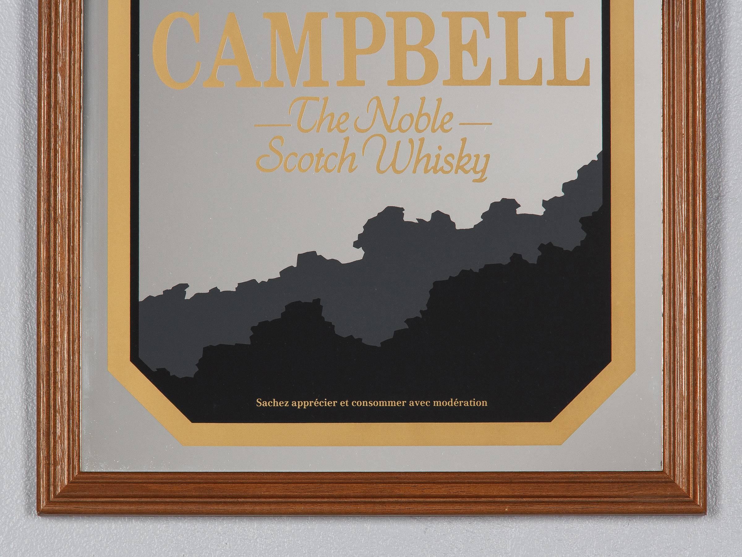 Vintage Frame with Mirrored Advertising Sign for Clan Campbell Scotch, 1980s 1