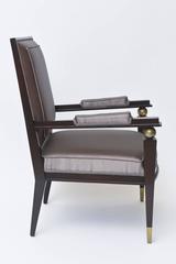 Jacques Quinet French Modern Dark Rosewood, Brass and Parcel-Gilt Armchair
