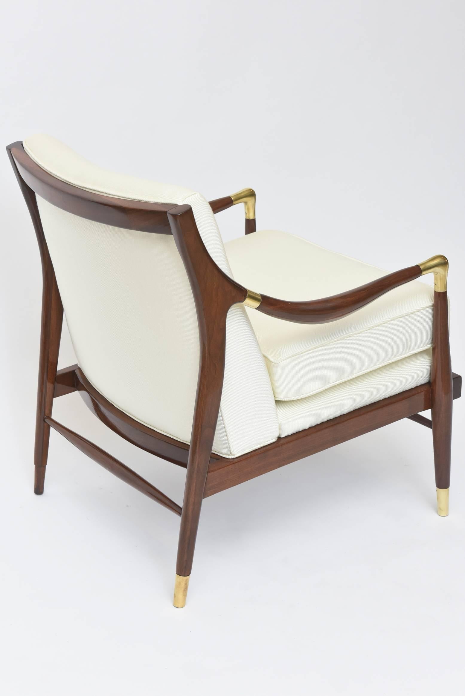 Italian Modern Mahogany and Brass Arm/Lounge Chair, Style of Ponti 2