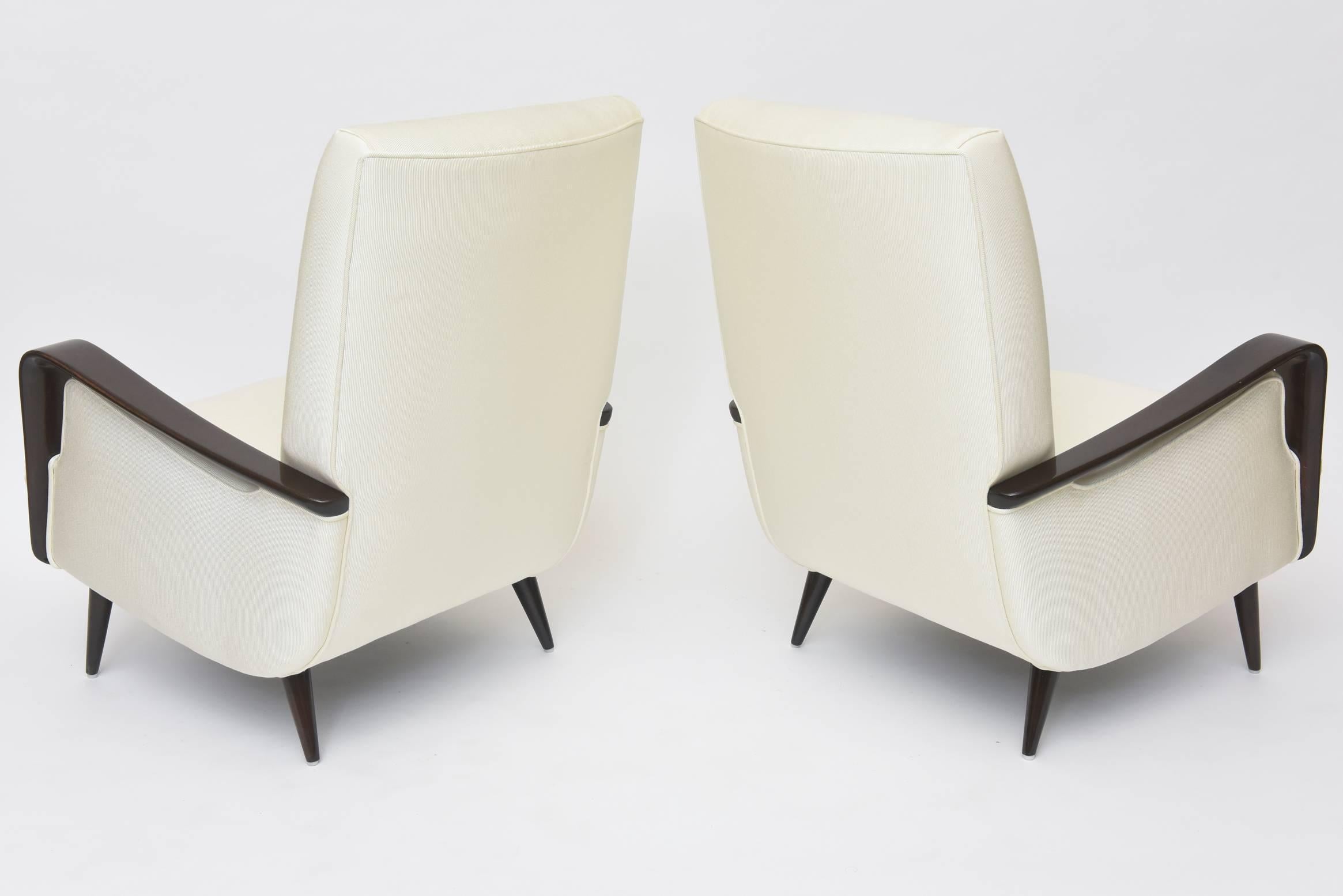 Midcentury Melchiorre Bega Italian Modern Dark Walnut Upholstered Club Chairs 3